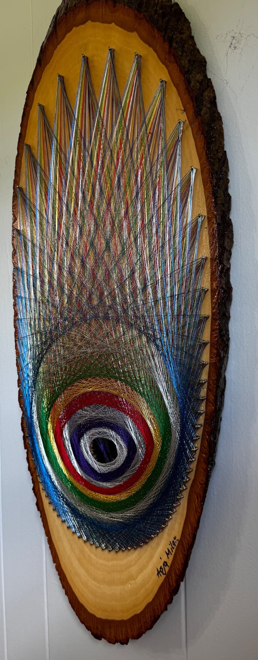 Evil Eye String Art - Handmade Live-Edge Wall Art, detail view 6 — handmade string art by Asja