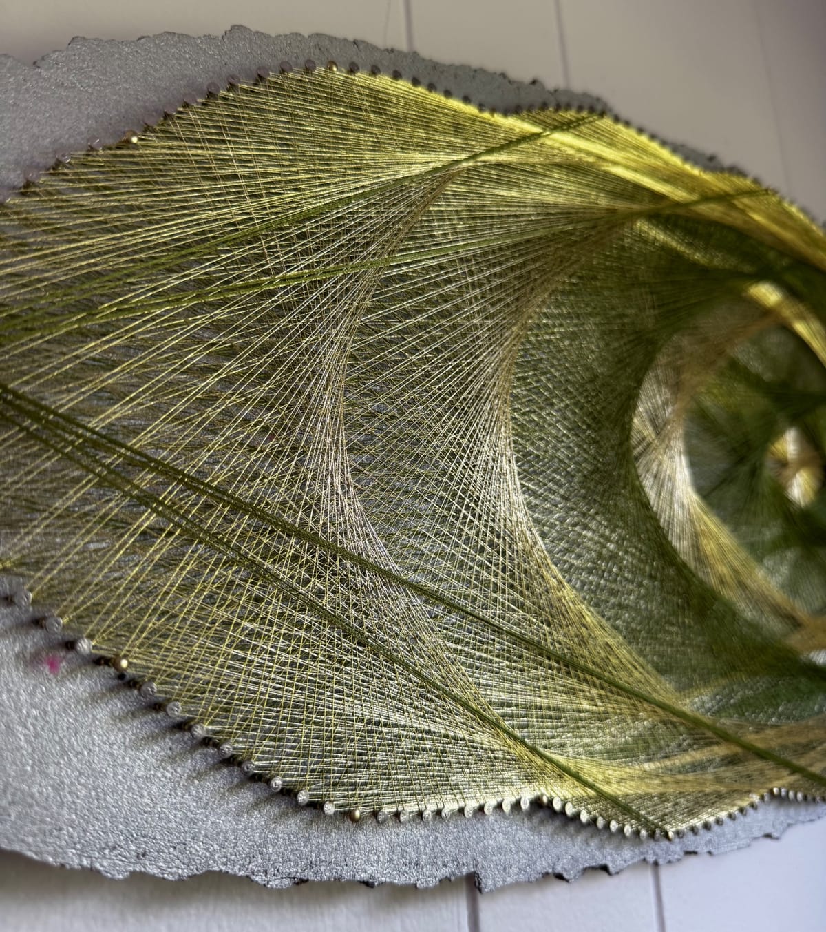 Green & Gold Geometric String Art - Handmade Live-Edge Wall Art, detail view 3 — handmade string art by Asja