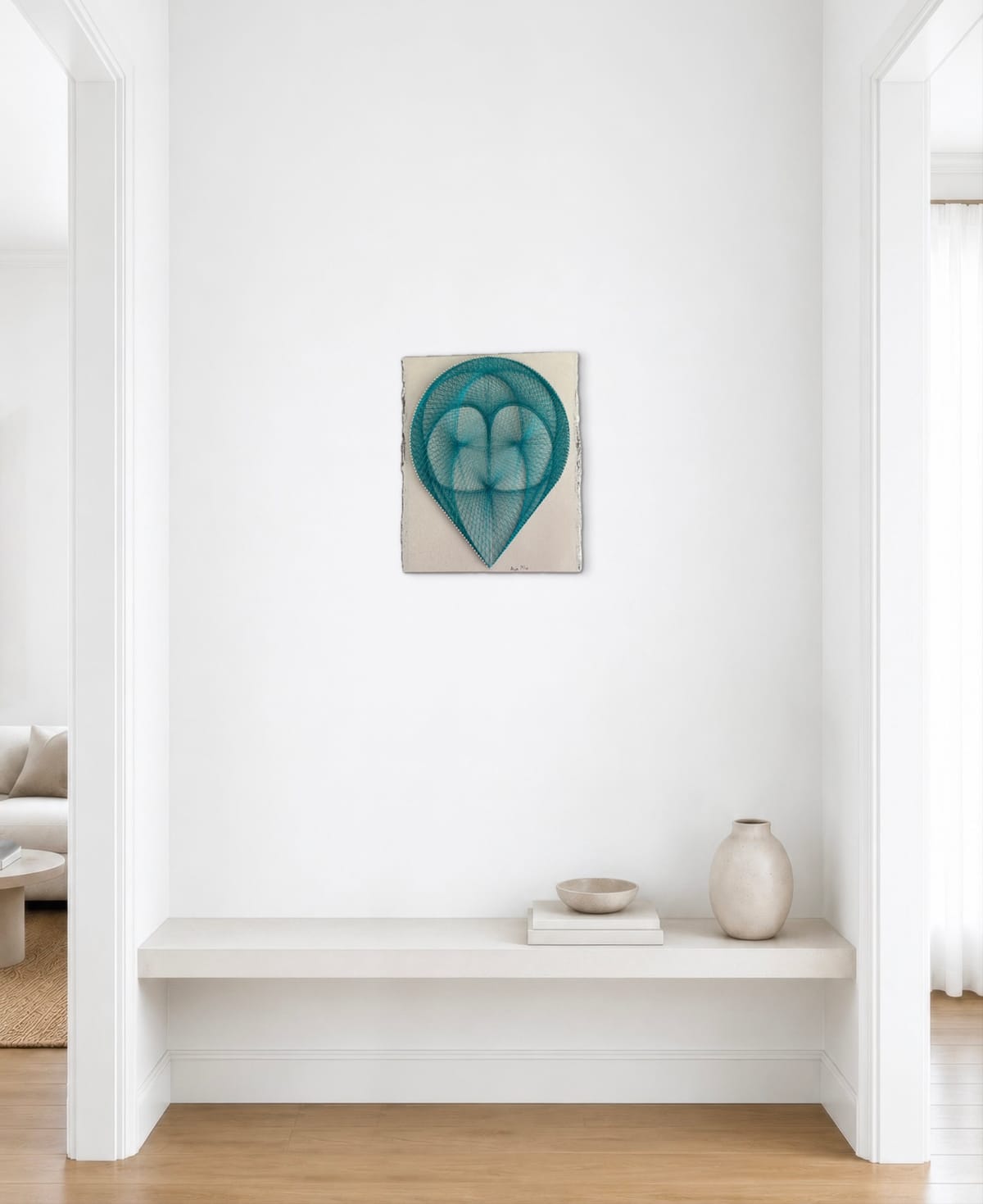 Turquoise Geometric String Art - Handmade Modern Wall Art, detail view 2 — handmade string art by Asja