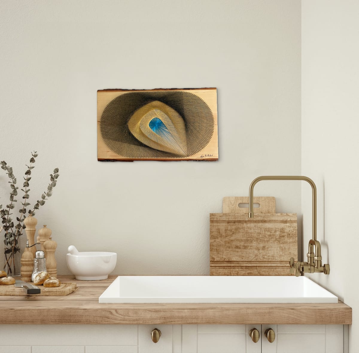 Golden Current String Art - Blue, Gold & Charcoal — handmade string art by Asja