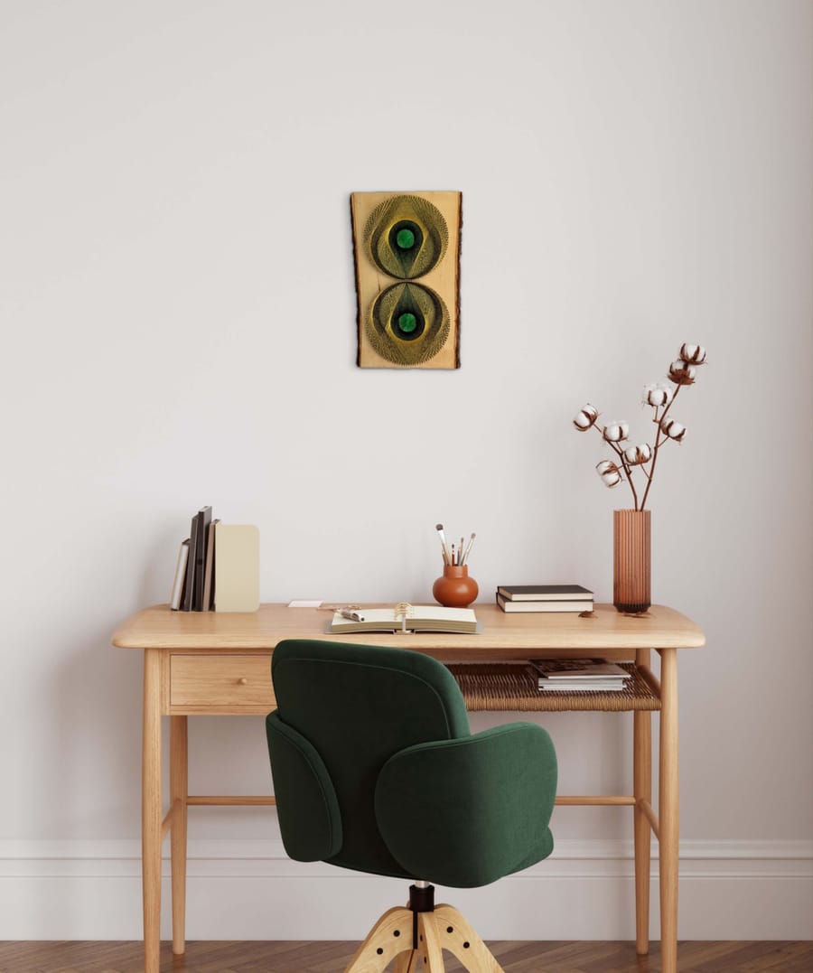 Double Green Eye String Art - Layered Optical Design — handmade string art by Asja