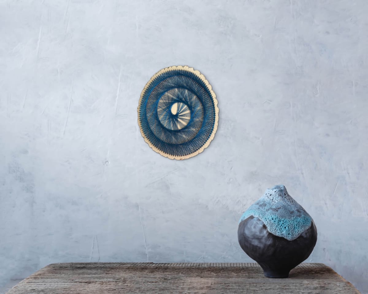 Deep Blue Spiral String Art - Handmade Geometric Wall Art, detail view 2 — handmade string art by Asja