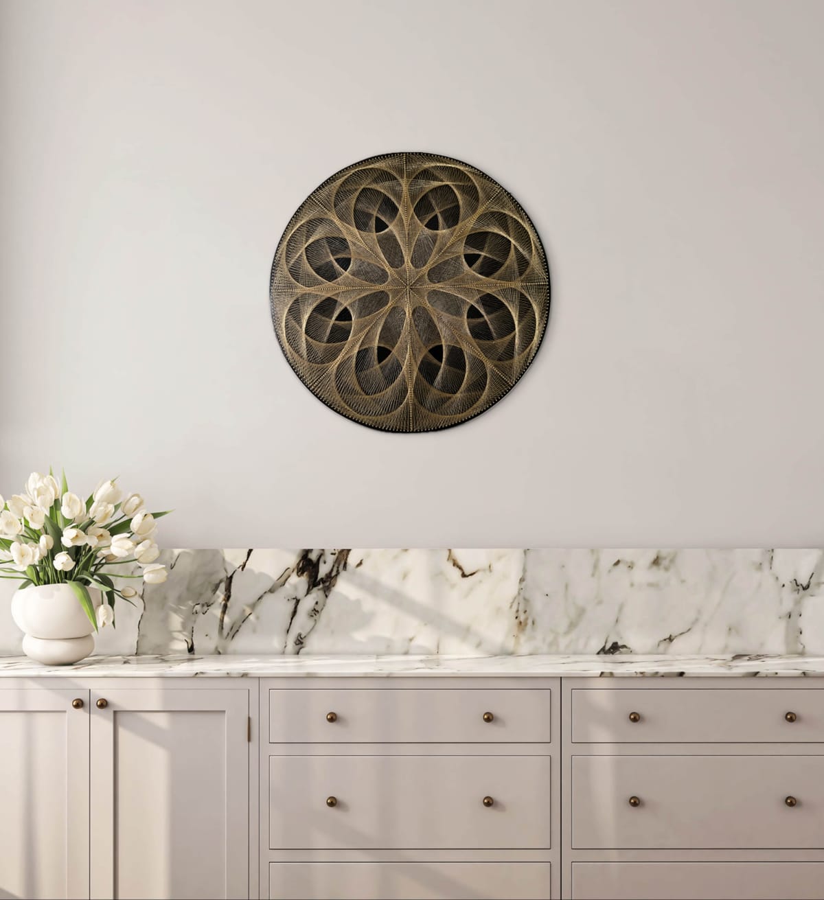 Custom Mandala String Art 24” – Personalized Sacred Geometry Wall Art, Handmade Wood Boho Decor, Meditation & Yoga Room Art — handmade string art by Asja