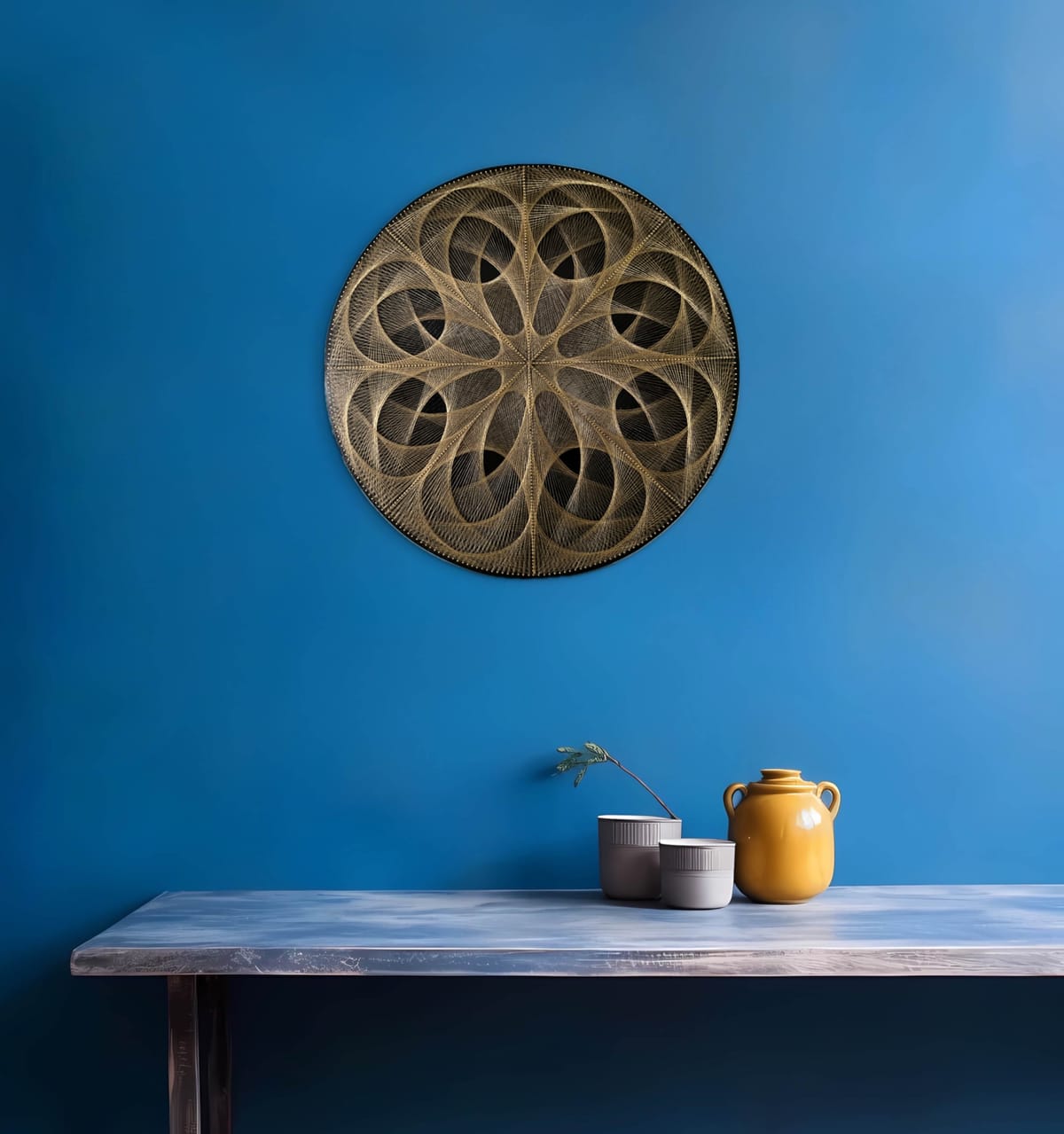 Custom Mandala String Art 24” – Personalized Sacred Geometry Wall Art, Handmade Wood Boho Decor, Meditation & Yoga Room Art, detail view 4 — handmade string art by Asja