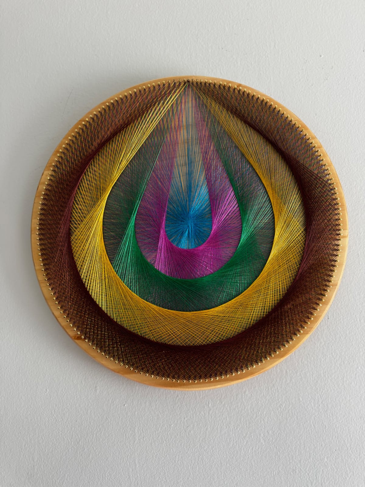 15” Jewel Tone String Art Mandala – Colorful Geometric Wood Wall Art, Handmade Boho Decor, detail view 3 — handmade string art by Asja