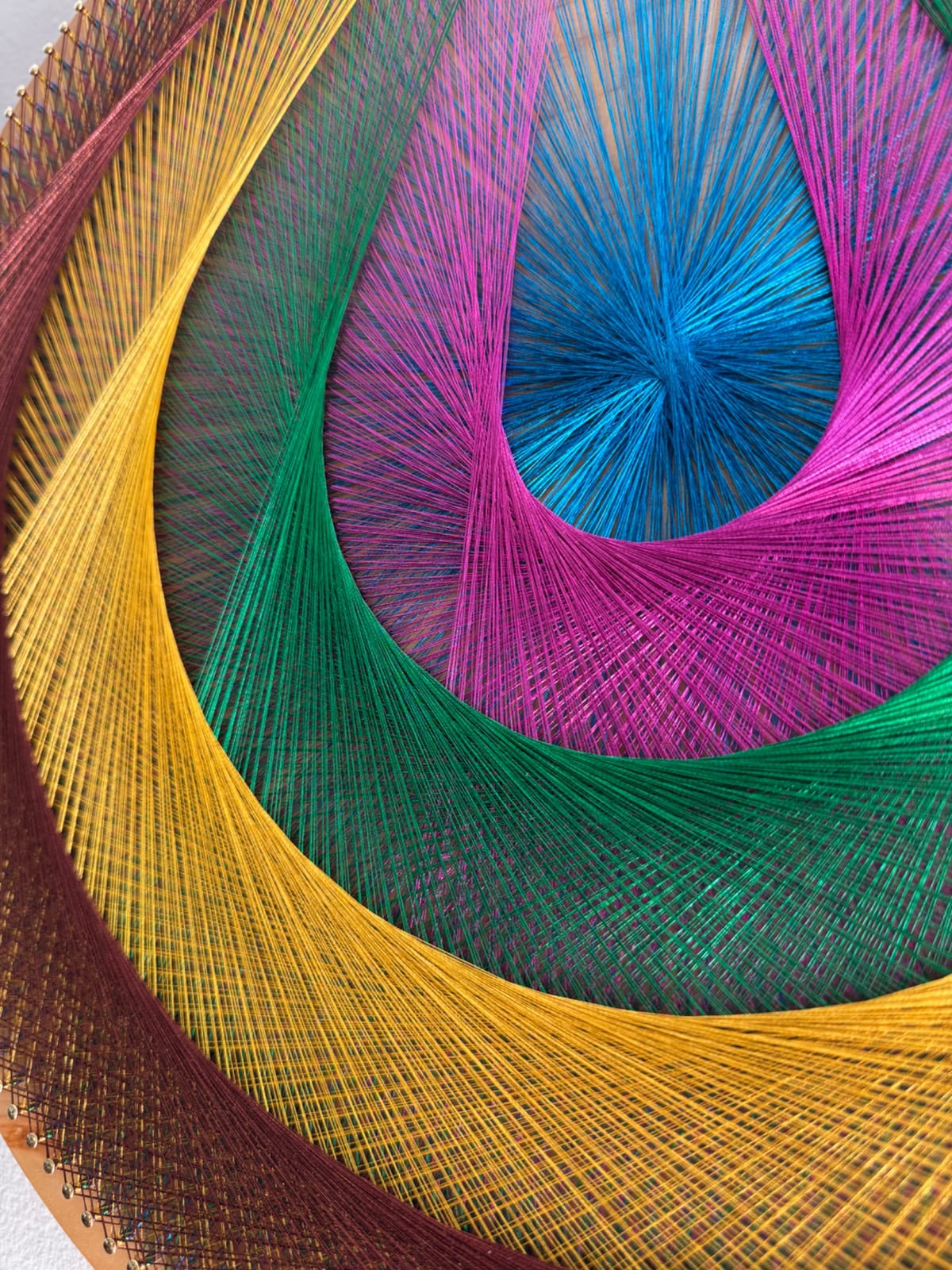 15” Jewel Tone String Art Mandala – Colorful Geometric Wood Wall Art, Handmade Boho Decor, detail view 5 — handmade string art by Asja