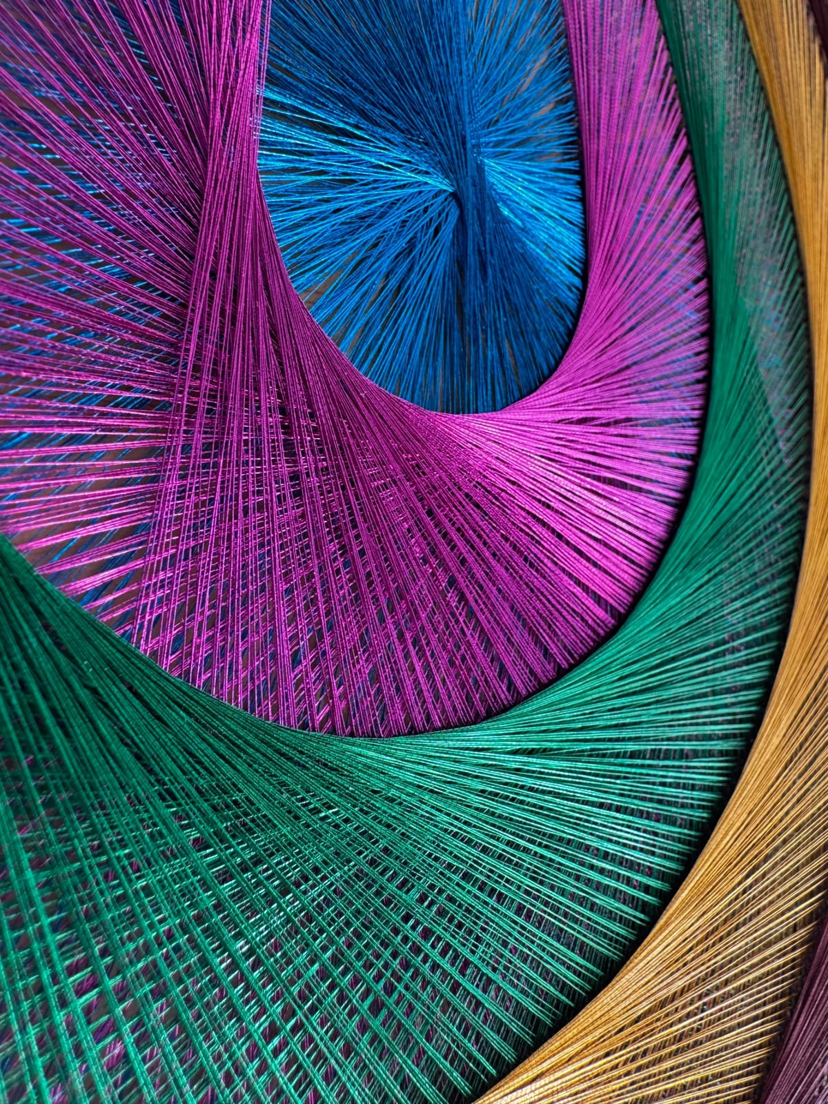 15” Jewel Tone String Art Mandala – Colorful Geometric Wood Wall Art, Handmade Boho Decor, detail view 6 — handmade string art by Asja