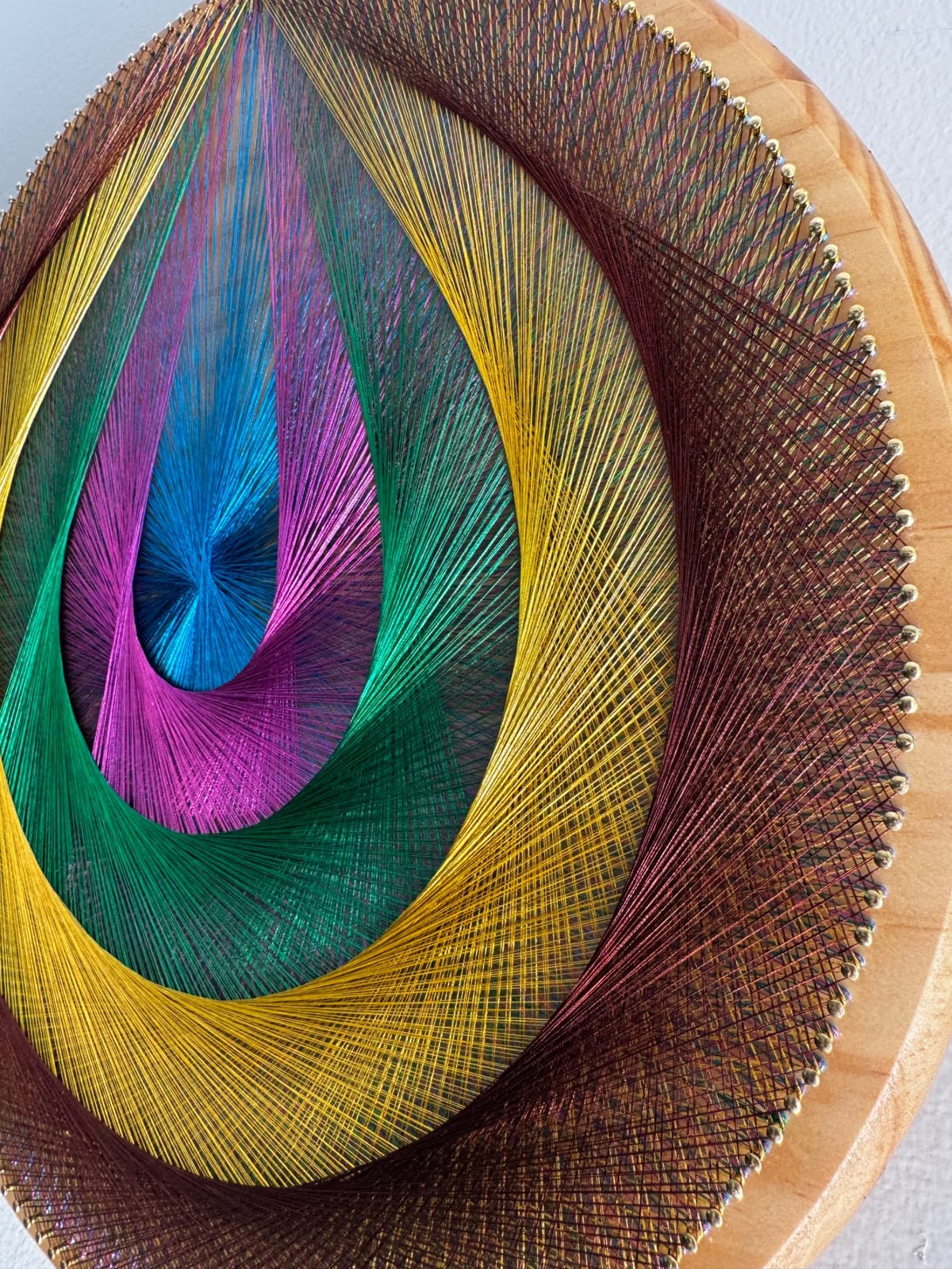 15” Jewel Tone String Art Mandala – Colorful Geometric Wood Wall Art, Handmade Boho Decor, detail view 8 — handmade string art by Asja