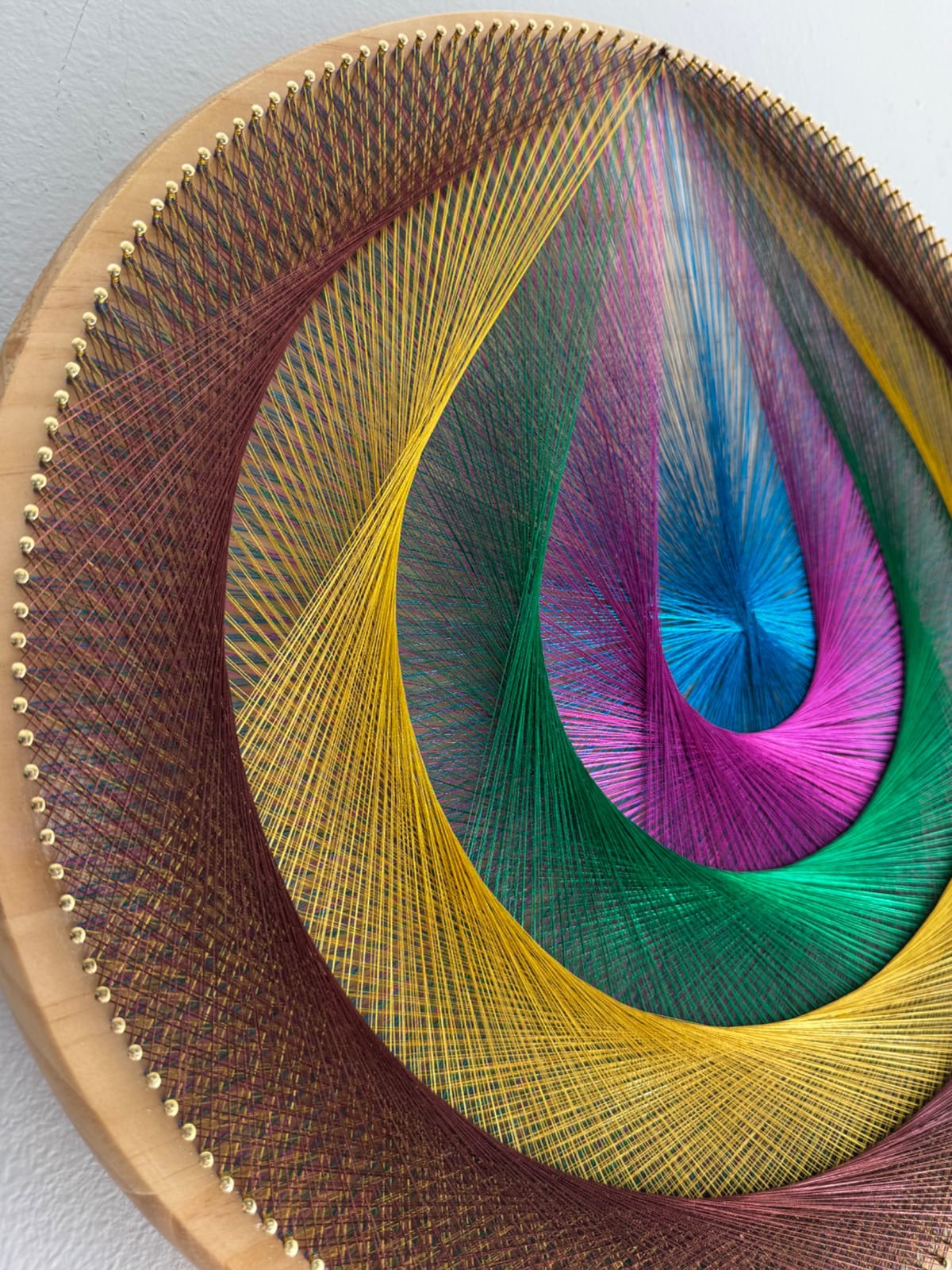 15” Jewel Tone String Art Mandala – Colorful Geometric Wood Wall Art, Handmade Boho Decor, detail view 7 — handmade string art by Asja