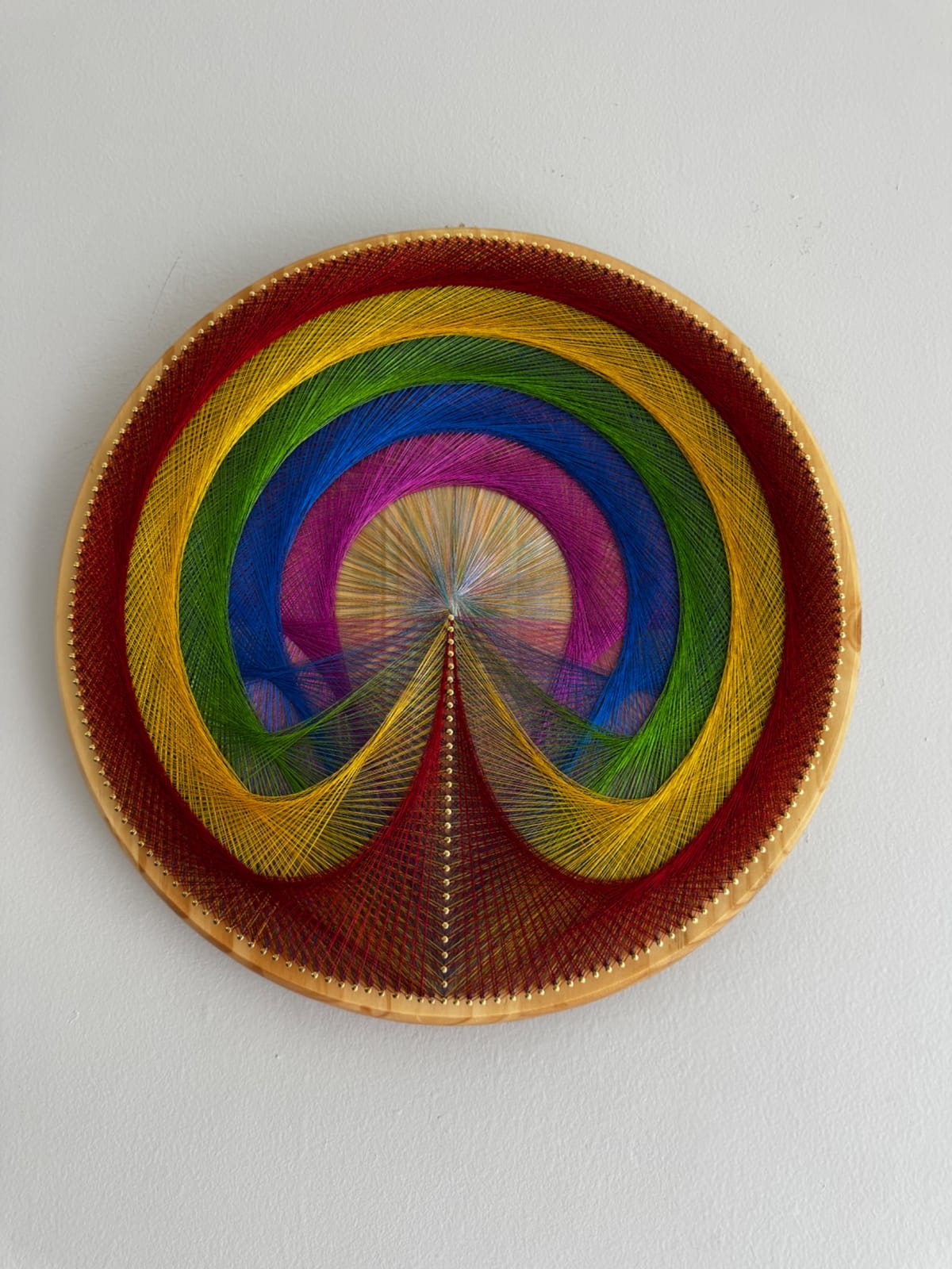 Rainbow String Art Mandala – Colorful Geometric Wall Art, Handmade Boho Decor, detail view 4 — handmade string art by Asja