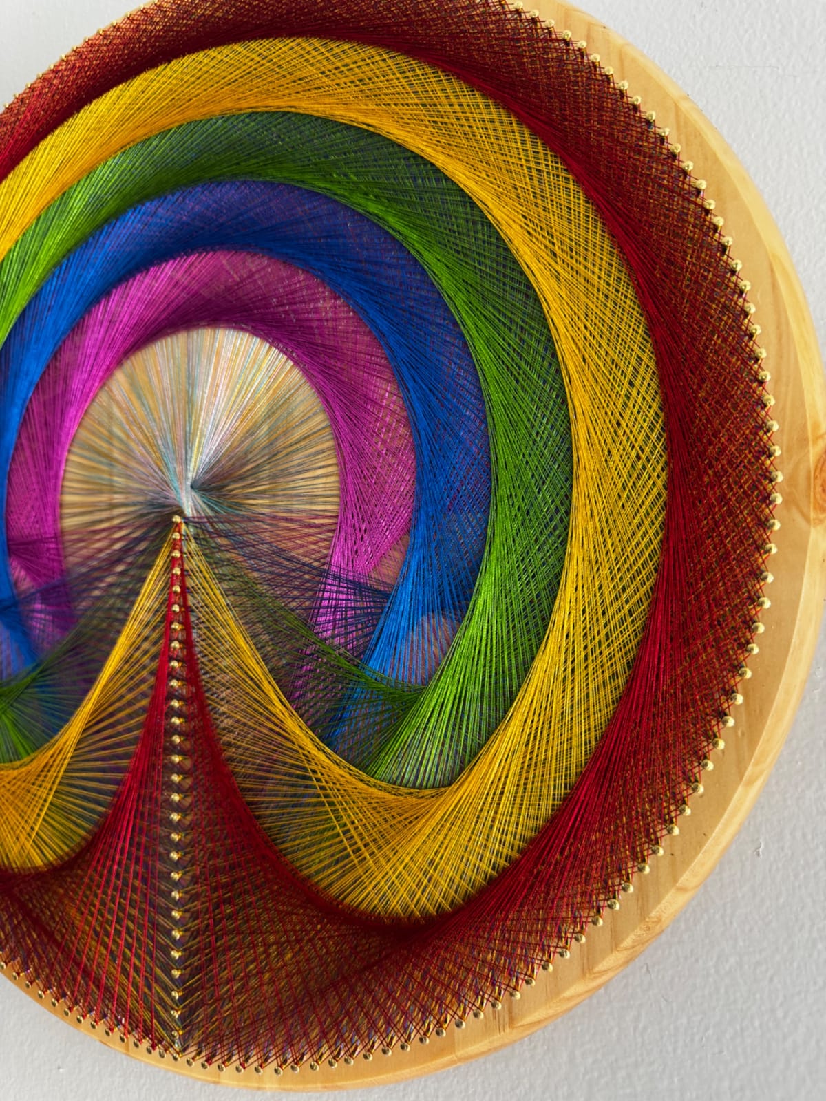 Rainbow String Art Mandala – Colorful Geometric Wall Art, Handmade Boho Decor, detail view 5 — handmade string art by Asja