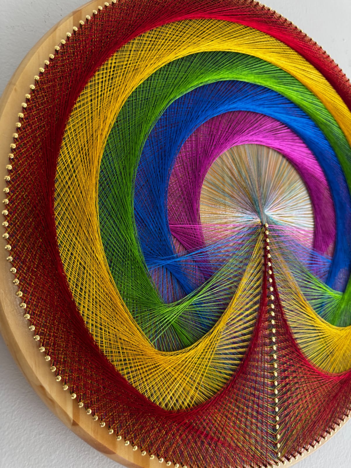 Rainbow String Art Mandala – Colorful Geometric Wall Art, Handmade Boho Decor, detail view 7 — handmade string art by Asja