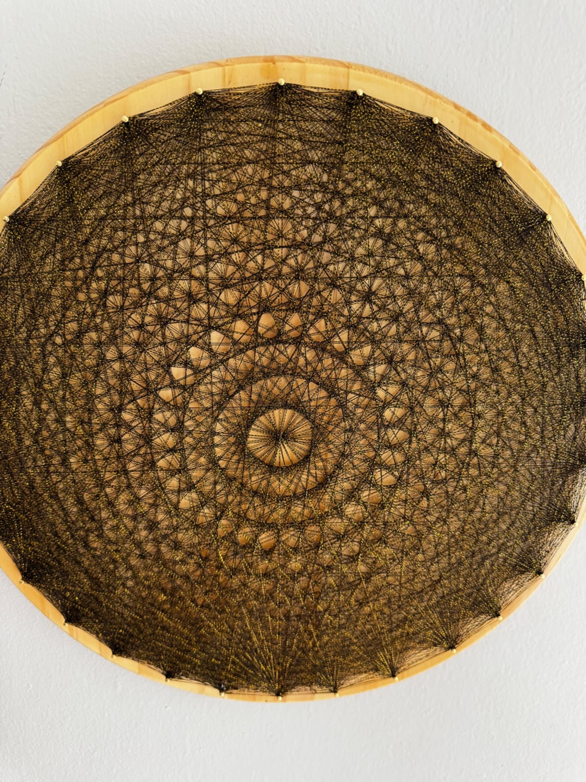 Black and Gold String Art Mandala – Geometric Wood Wall Art, Handmade Boho Decor, detail view 8 — handmade string art by Asja