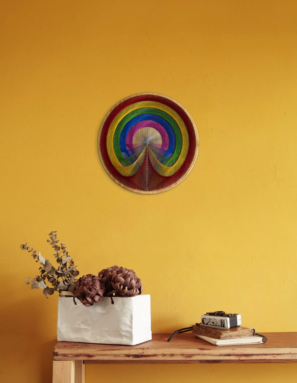 Rainbow String Art Mandala – Colorful Geometric Wall Art, Handmade Boho Decor, detail view 2 — handmade string art by Asja