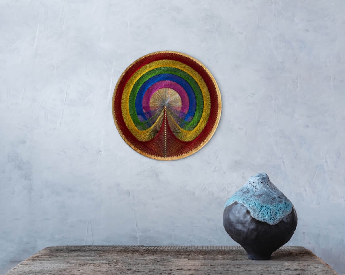 Rainbow String Art Mandala – Colorful Geometric Wall Art, Handmade Boho Decor, detail view 3 — handmade string art by Asja