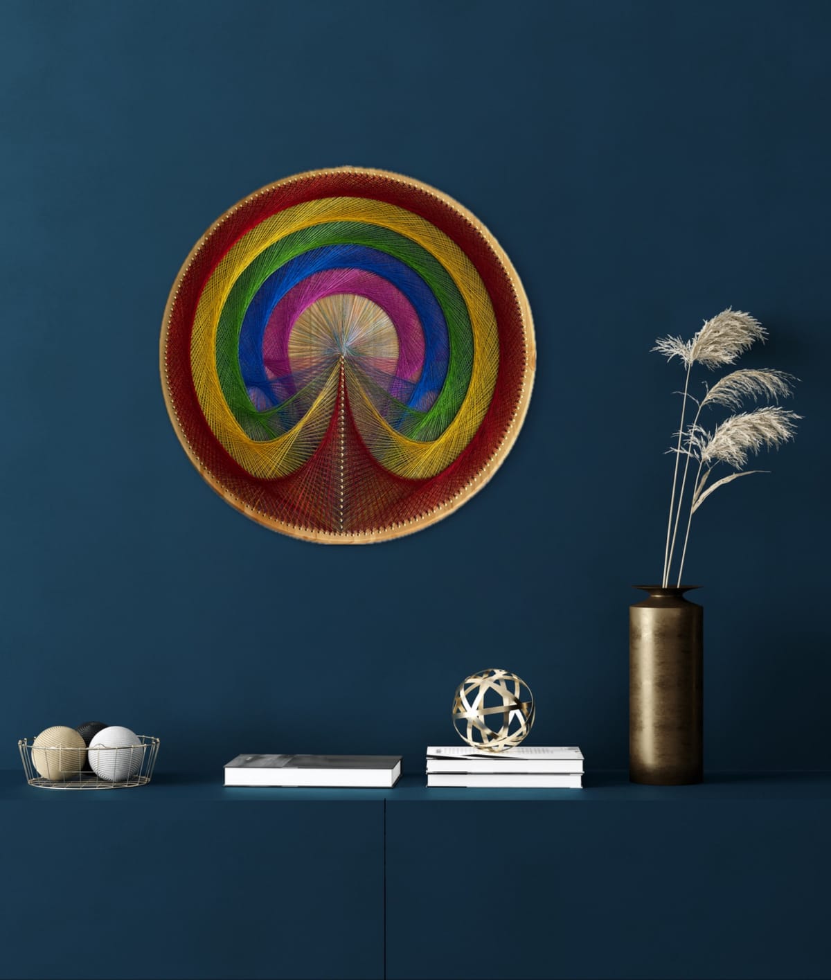 Rainbow String Art Mandala – Colorful Geometric Wall Art, Handmade Boho Decor — handmade string art by Asja