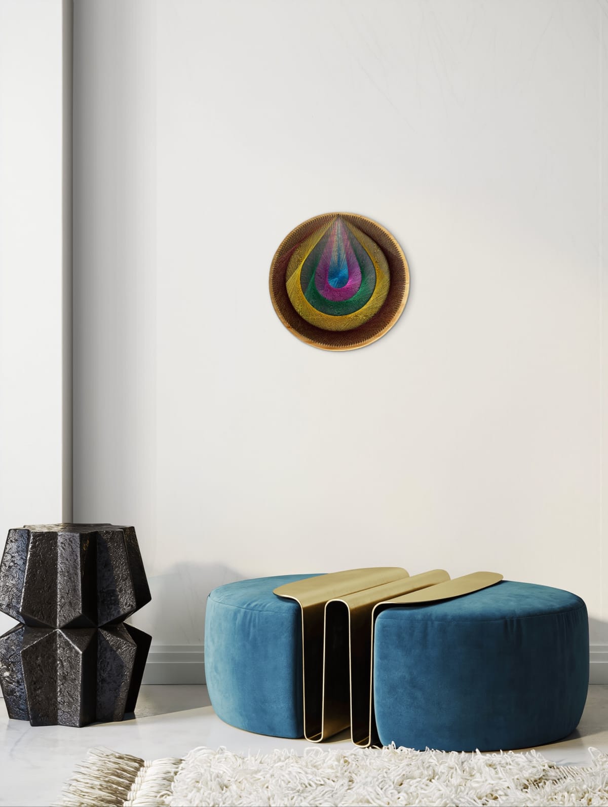15” Jewel Tone String Art Mandala – Colorful Geometric Wood Wall Art, Handmade Boho Decor — handmade string art by Asja
