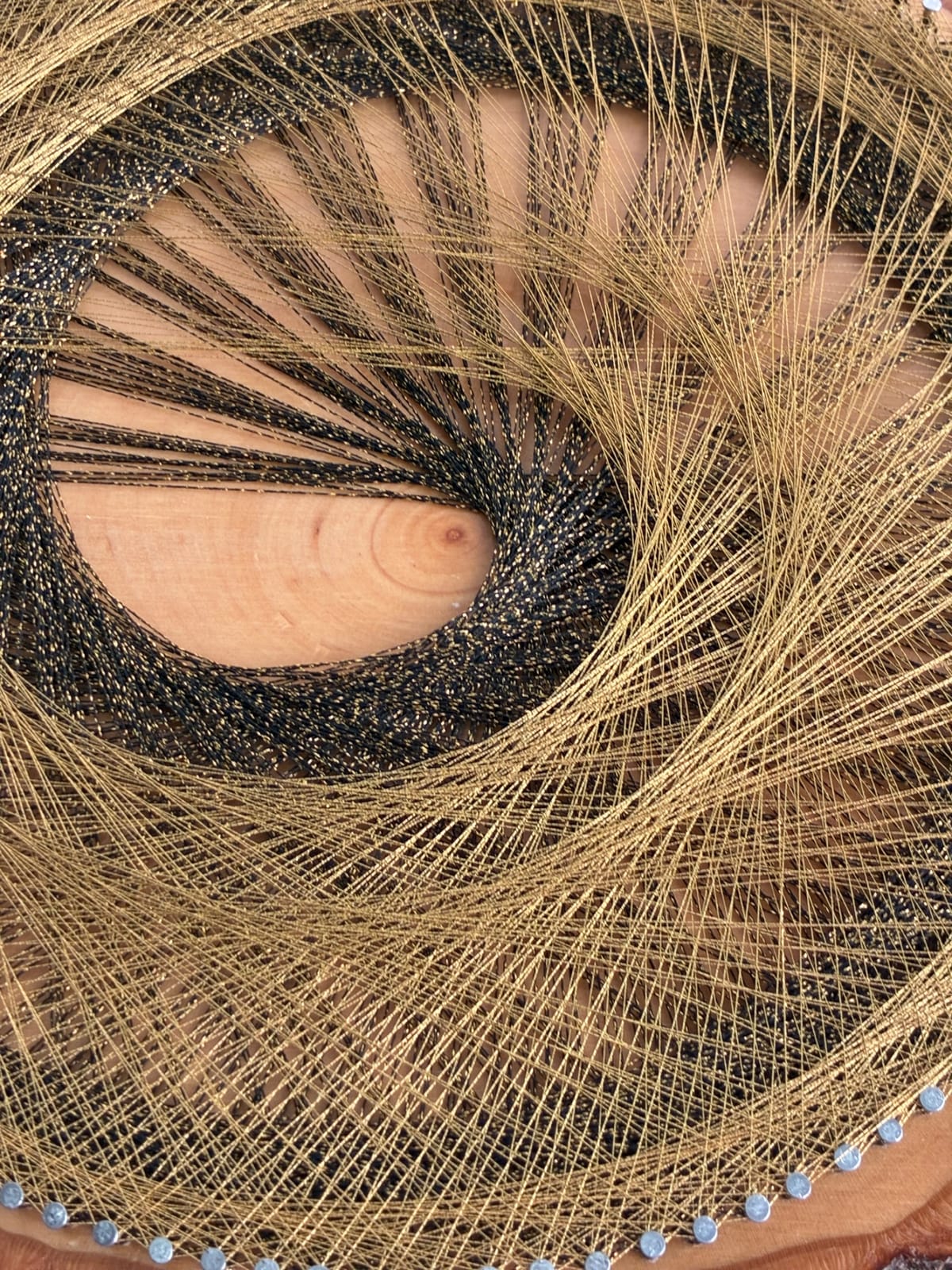 Golden Current — Black & Gold Live-Edge String Art, detail view 3 — handmade string art by Asja