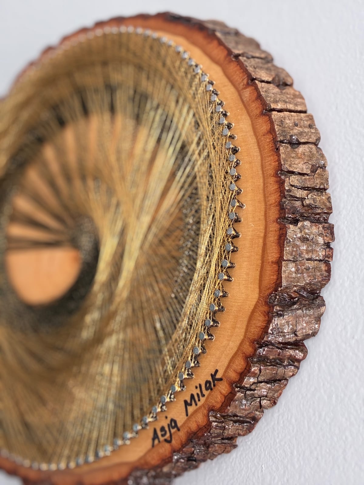 Golden Current — Black & Gold Live-Edge String Art, detail view 4 — handmade string art by Asja