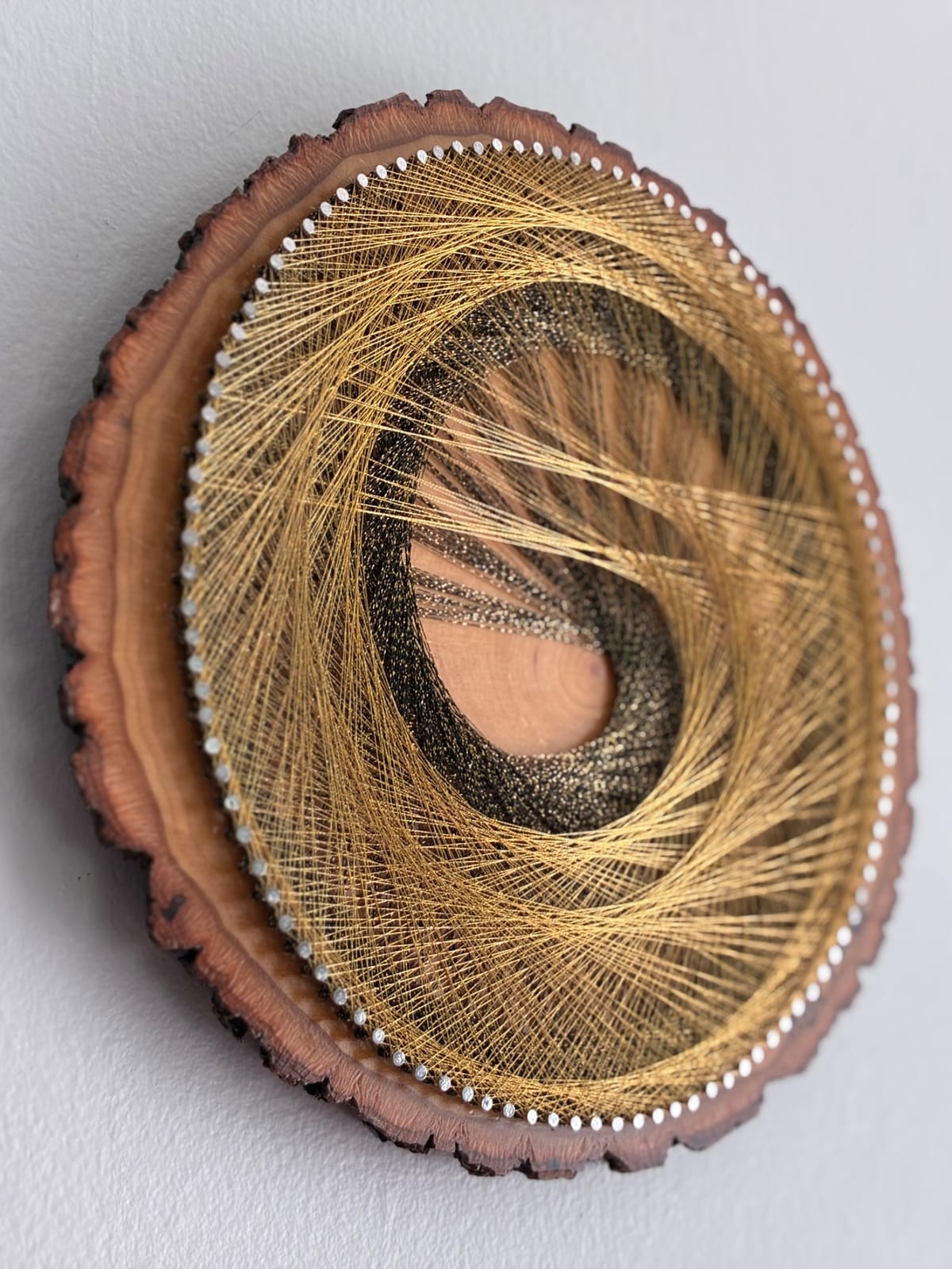 Golden Current — Black & Gold Live-Edge String Art, detail view 6 — handmade string art by Asja