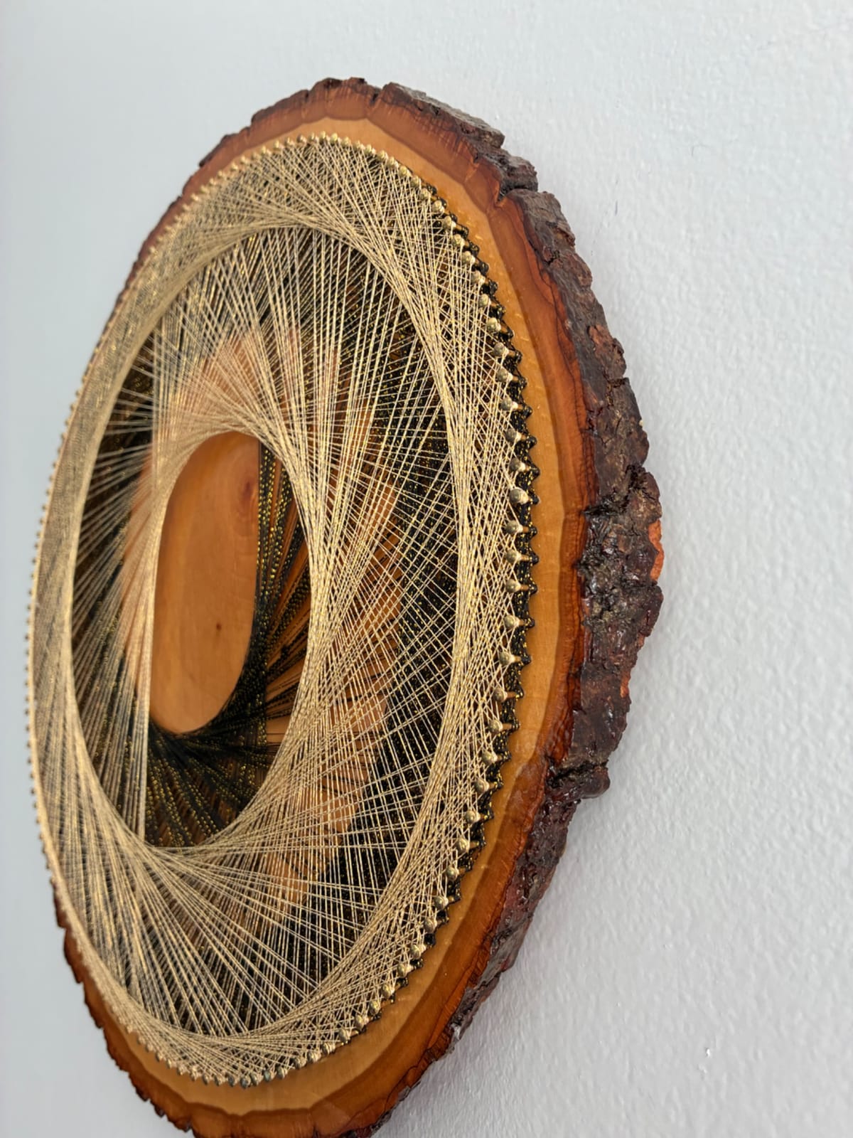 Gilded Eclipse — Black & Gold Live-Edge String Art, detail view 6 — handmade string art by Asja