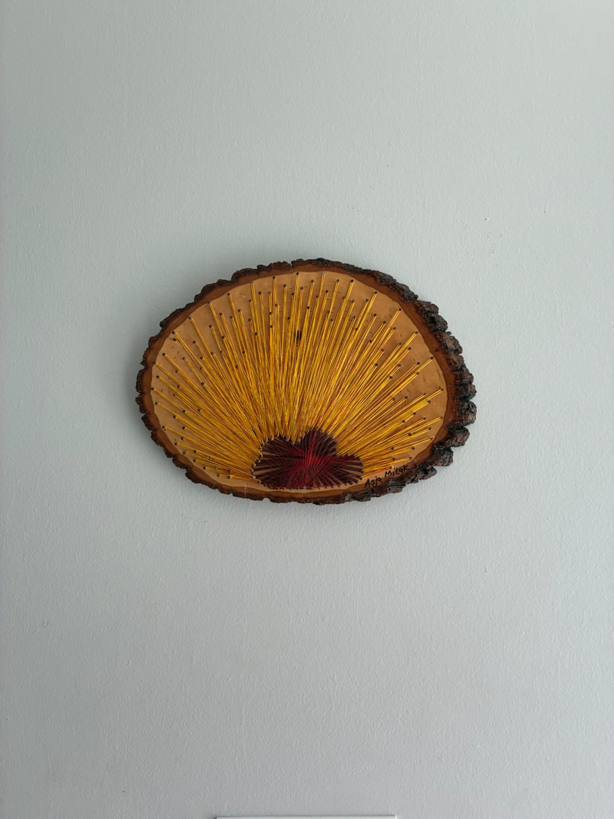 Gold & Burgundy String Art - Handmade Live-Edge Wall Art, detail view 3 — handmade string art by Asja