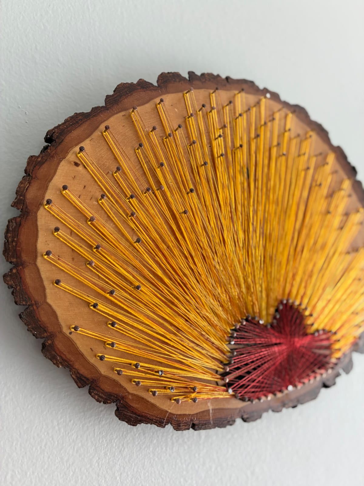 Gold & Burgundy String Art - Handmade Live-Edge Wall Art, detail view 7 — handmade string art by Asja