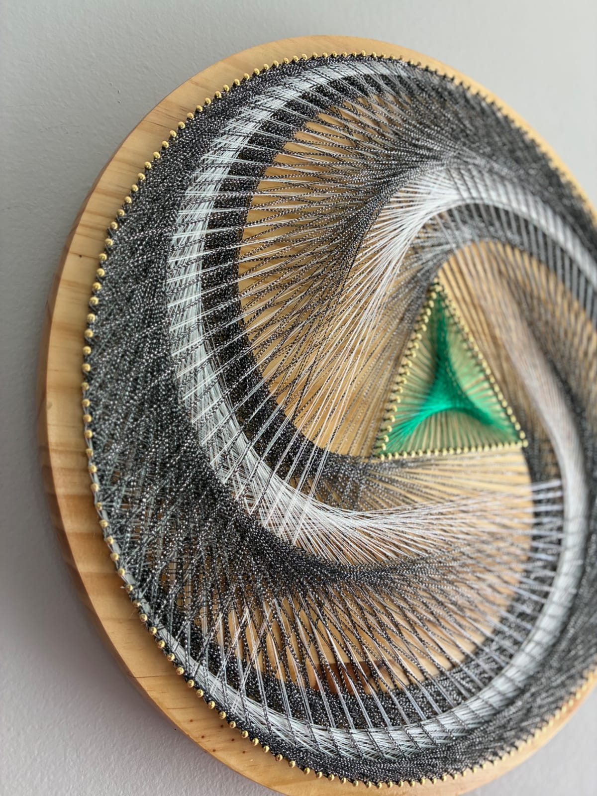 Black, White & Green String Art - Handmade Geometric Wall Art, detail view 5 — handmade string art by Asja