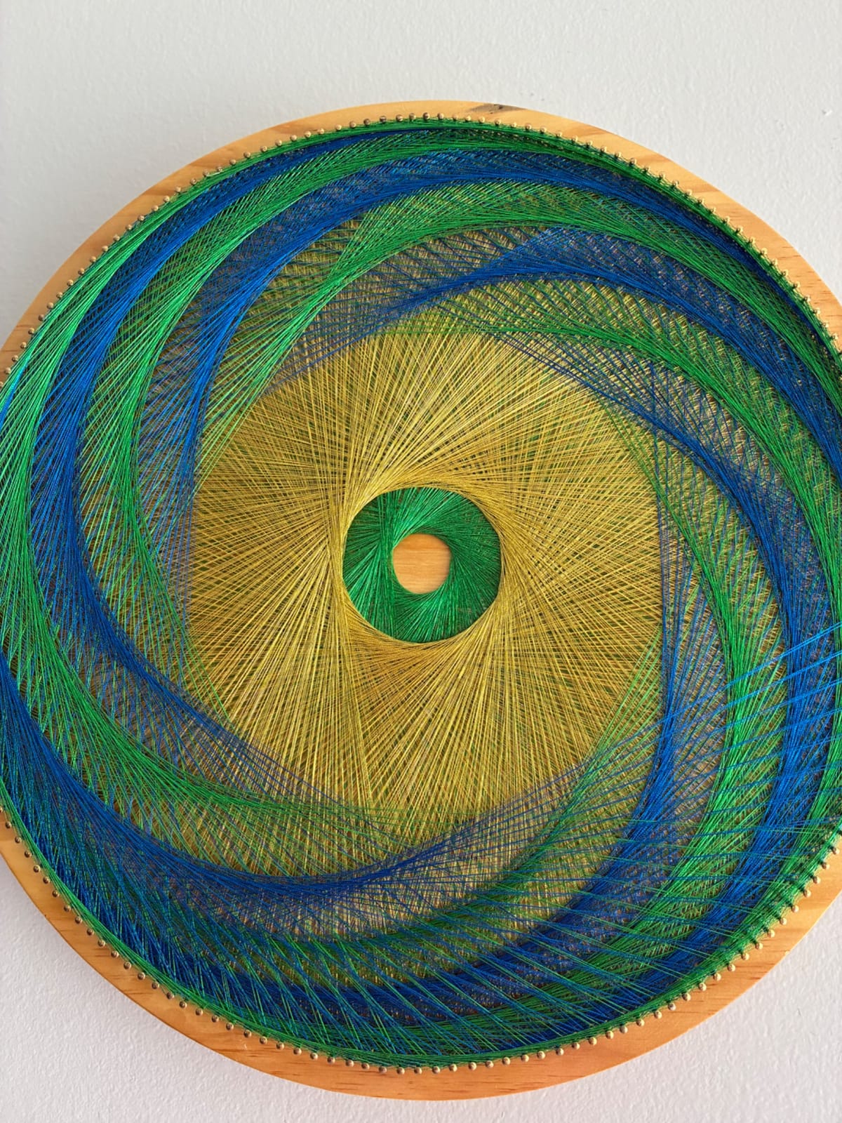 15” Blue Green & Gold String Art-Handmade Geometric Wall Art, detail view 9 — handmade string art by Asja