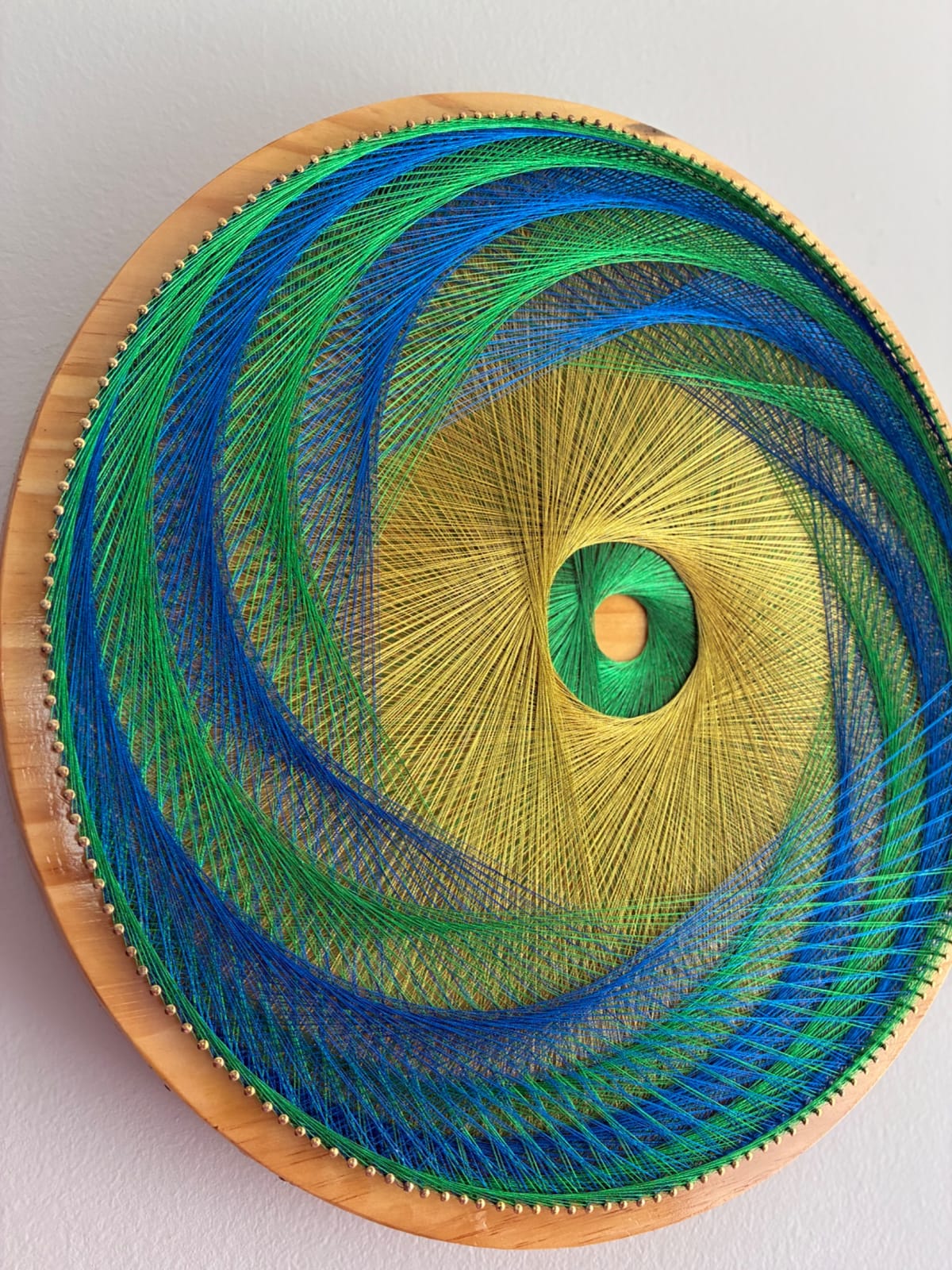 15” Blue Green & Gold String Art-Handmade Geometric Wall Art, detail view 8 — handmade string art by Asja