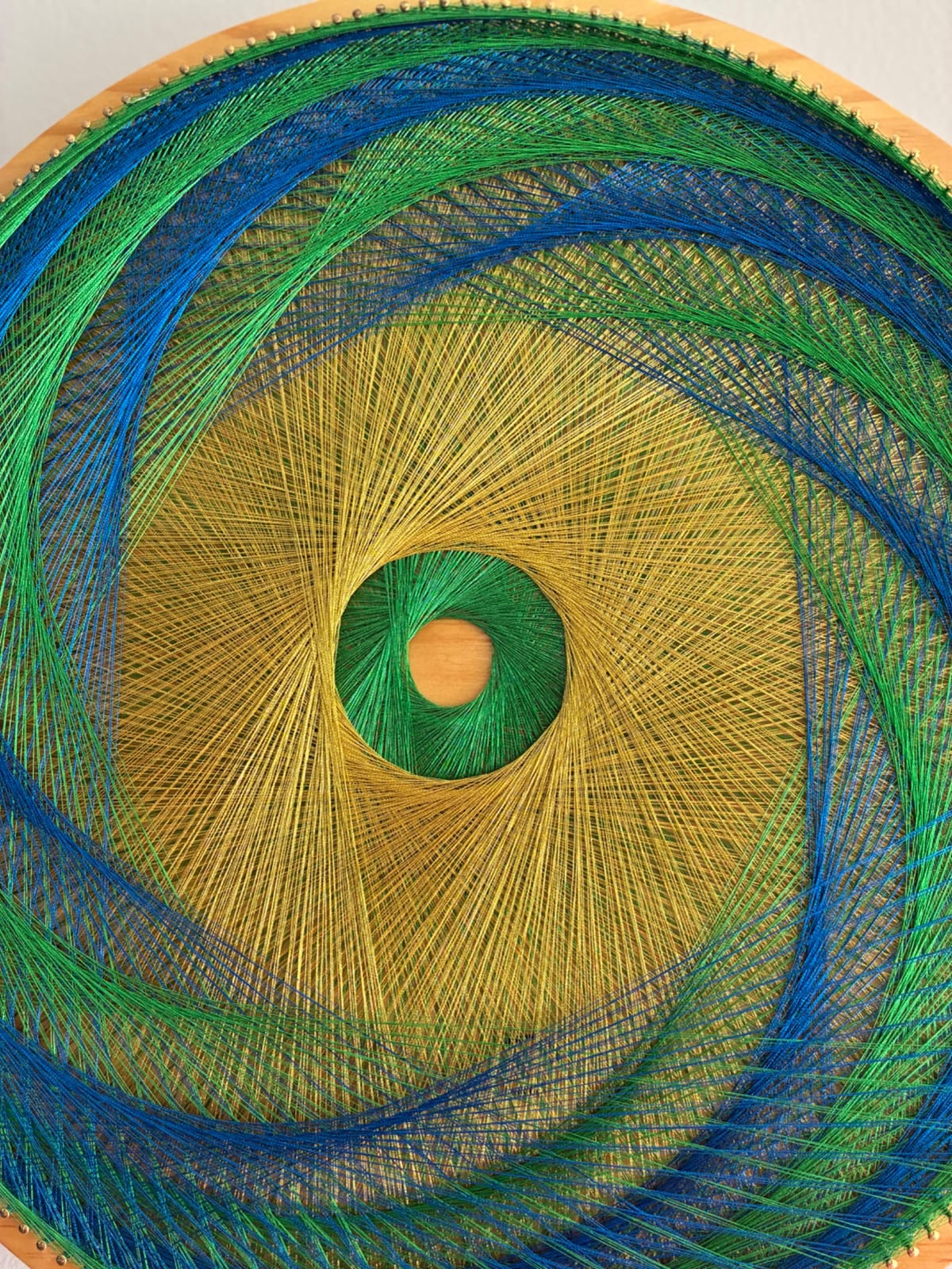 15” Blue Green & Gold String Art-Handmade Geometric Wall Art, detail view 7 — handmade string art by Asja