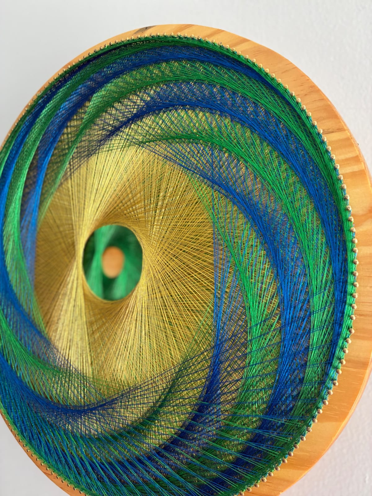 15” Blue Green & Gold String Art-Handmade Geometric Wall Art, detail view 6 — handmade string art by Asja