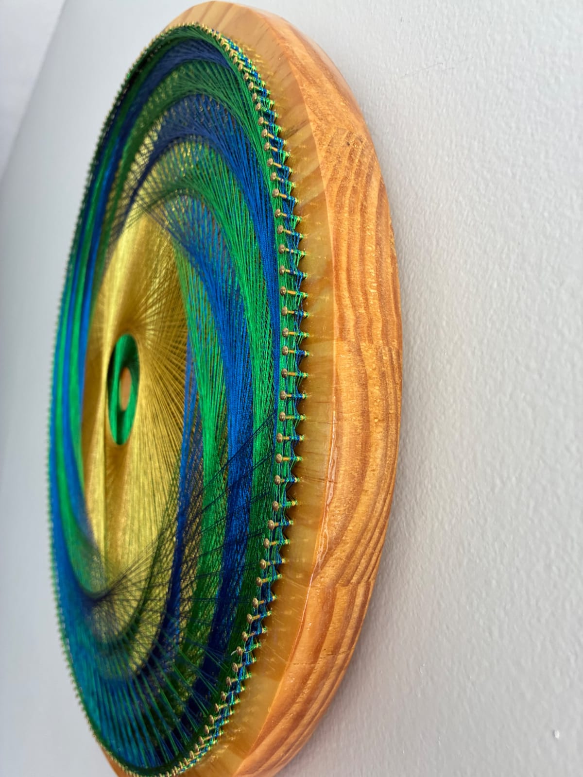 15” Blue Green & Gold String Art-Handmade Geometric Wall Art, detail view 5 — handmade string art by Asja
