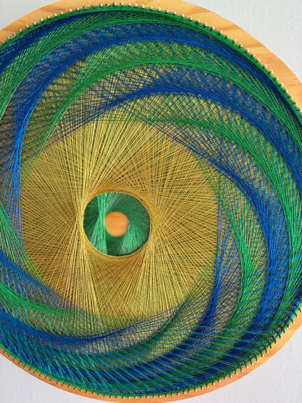 15” Blue Green & Gold String Art-Handmade Geometric Wall Art, detail view 4 — handmade string art by Asja