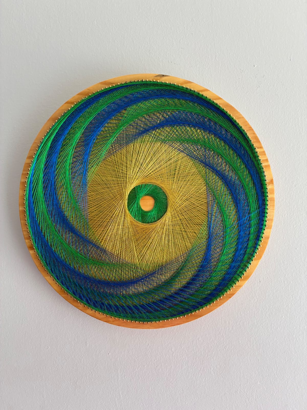 15” Blue Green & Gold String Art-Handmade Geometric Wall Art, detail view 3 — handmade string art by Asja