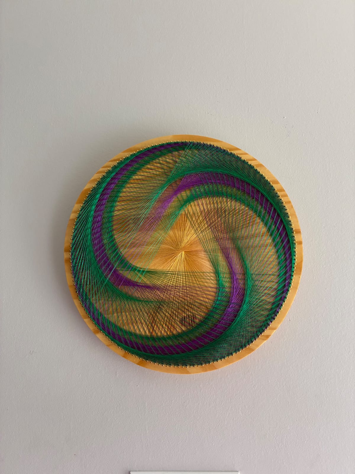 Green, Purple & Gold String Art - Handmade Geometric Wall Art, detail view 2 — handmade string art by Asja