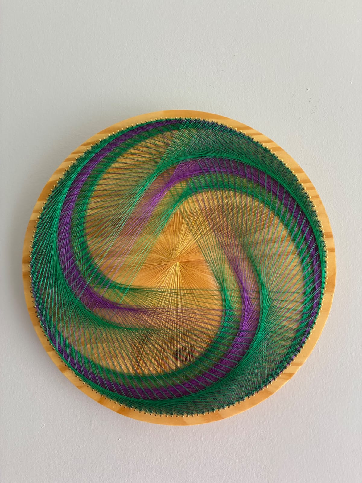 Green, Purple & Gold String Art - Handmade Geometric Wall Art, detail view 3 — handmade string art by Asja