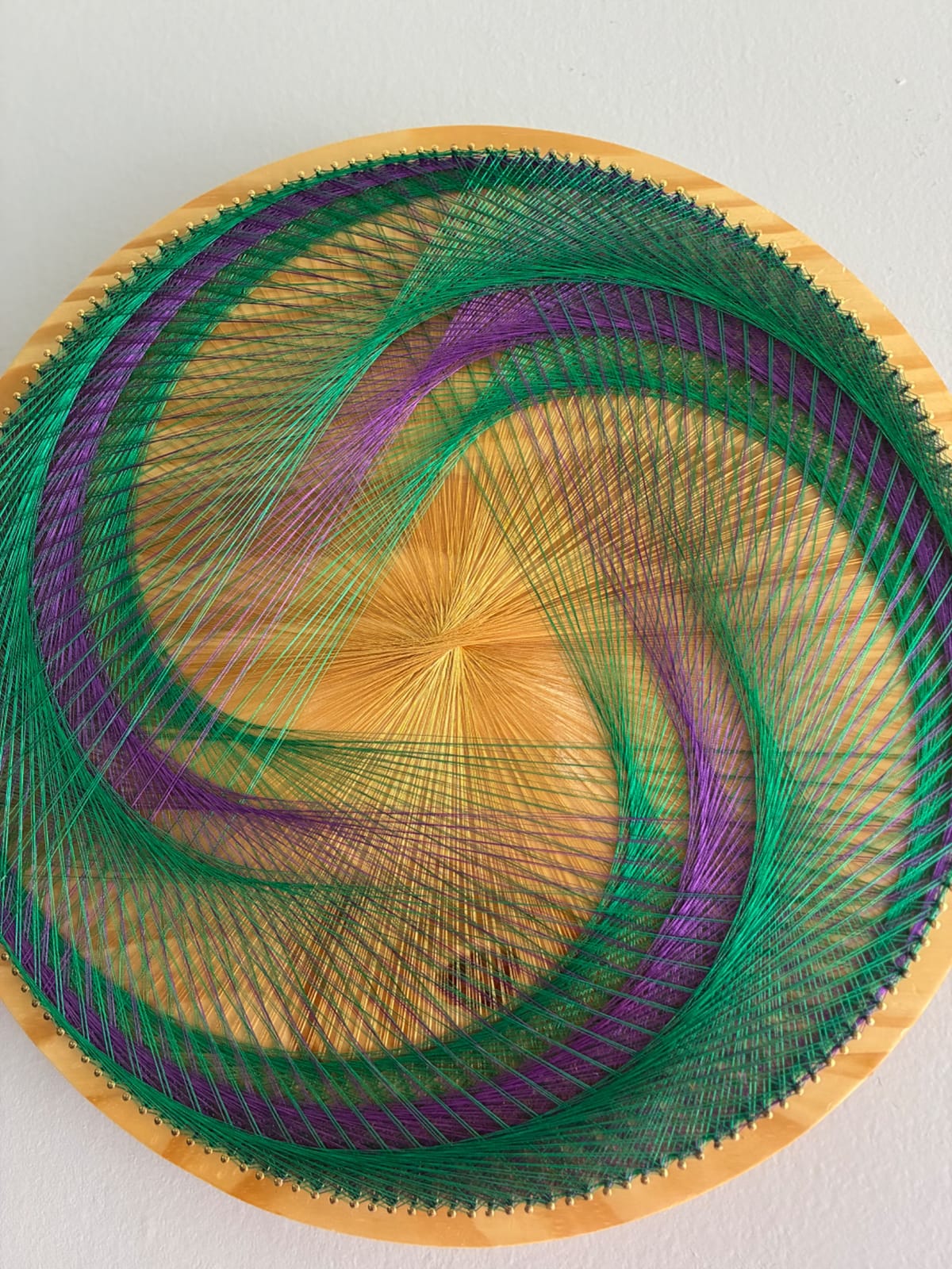 Green, Purple & Gold String Art - Handmade Geometric Wall Art, detail view 5 — handmade string art by Asja