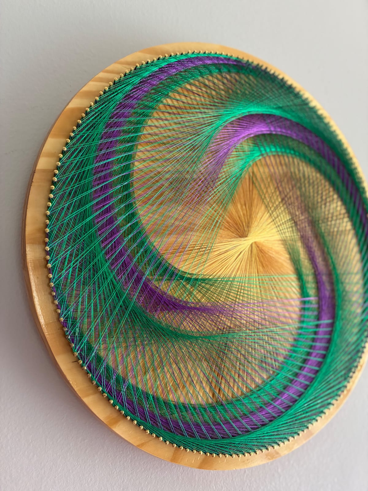 Green, Purple & Gold String Art - Handmade Geometric Wall Art, detail view 4 — handmade string art by Asja