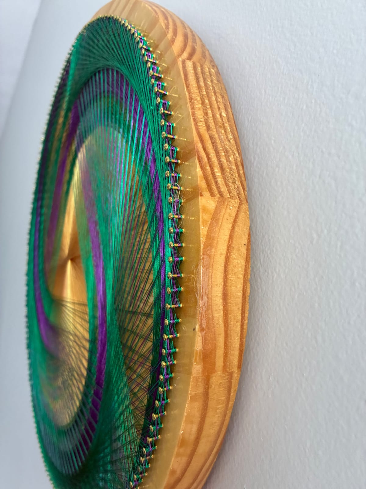 Green, Purple & Gold String Art - Handmade Geometric Wall Art, detail view 8 — handmade string art by Asja