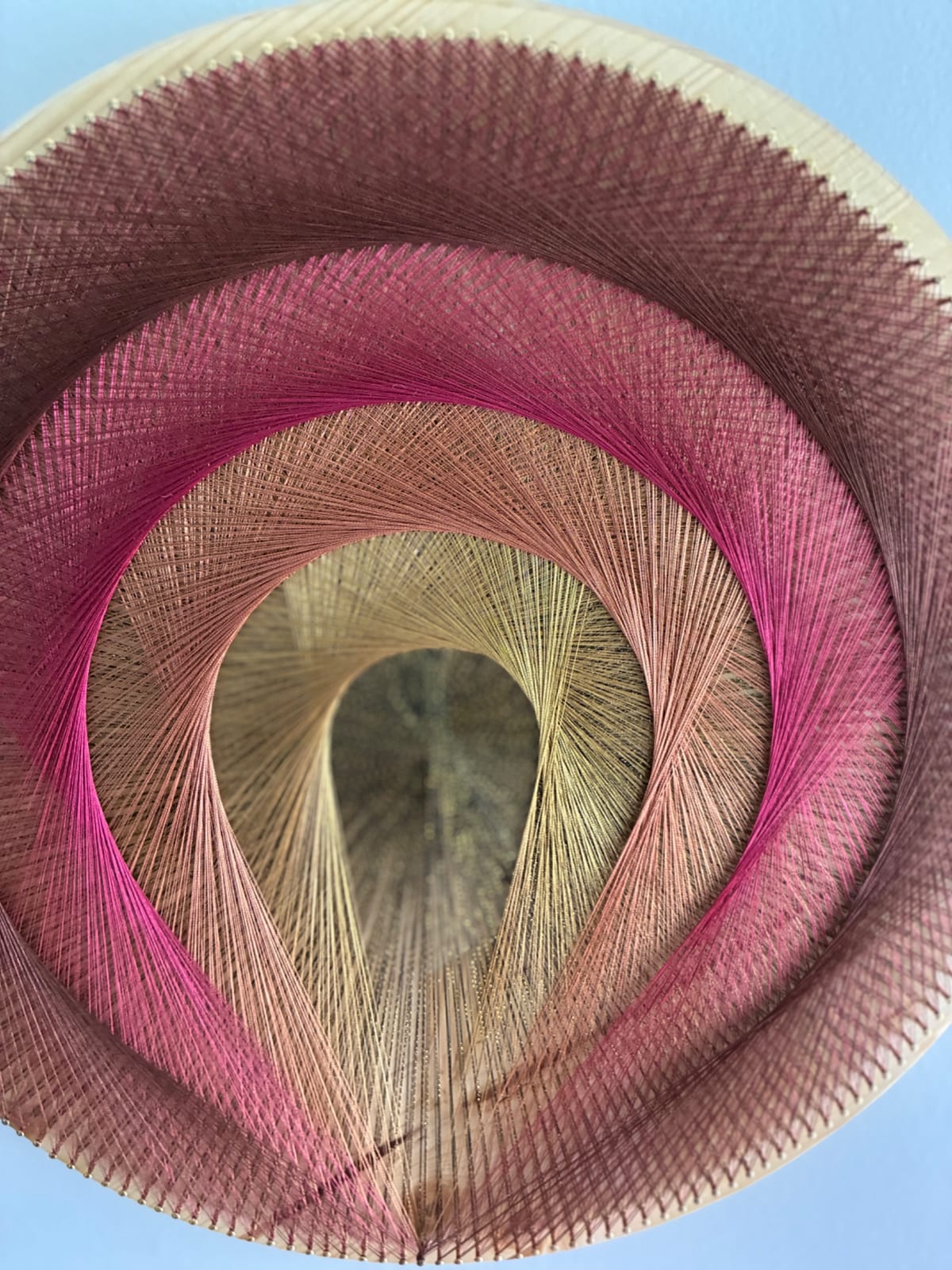 Red Gold Teardrop Spiral String Art on Natural Wood – Handmade Earthy Geometric Wall Art, detail view 6 — handmade string art by Asja