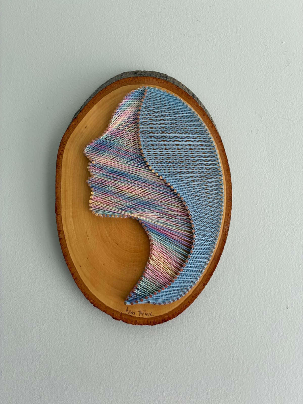 Woman Silhouette String Art - Handmade Live-Edge Wall Art, detail view 3 — handmade string art by Asja