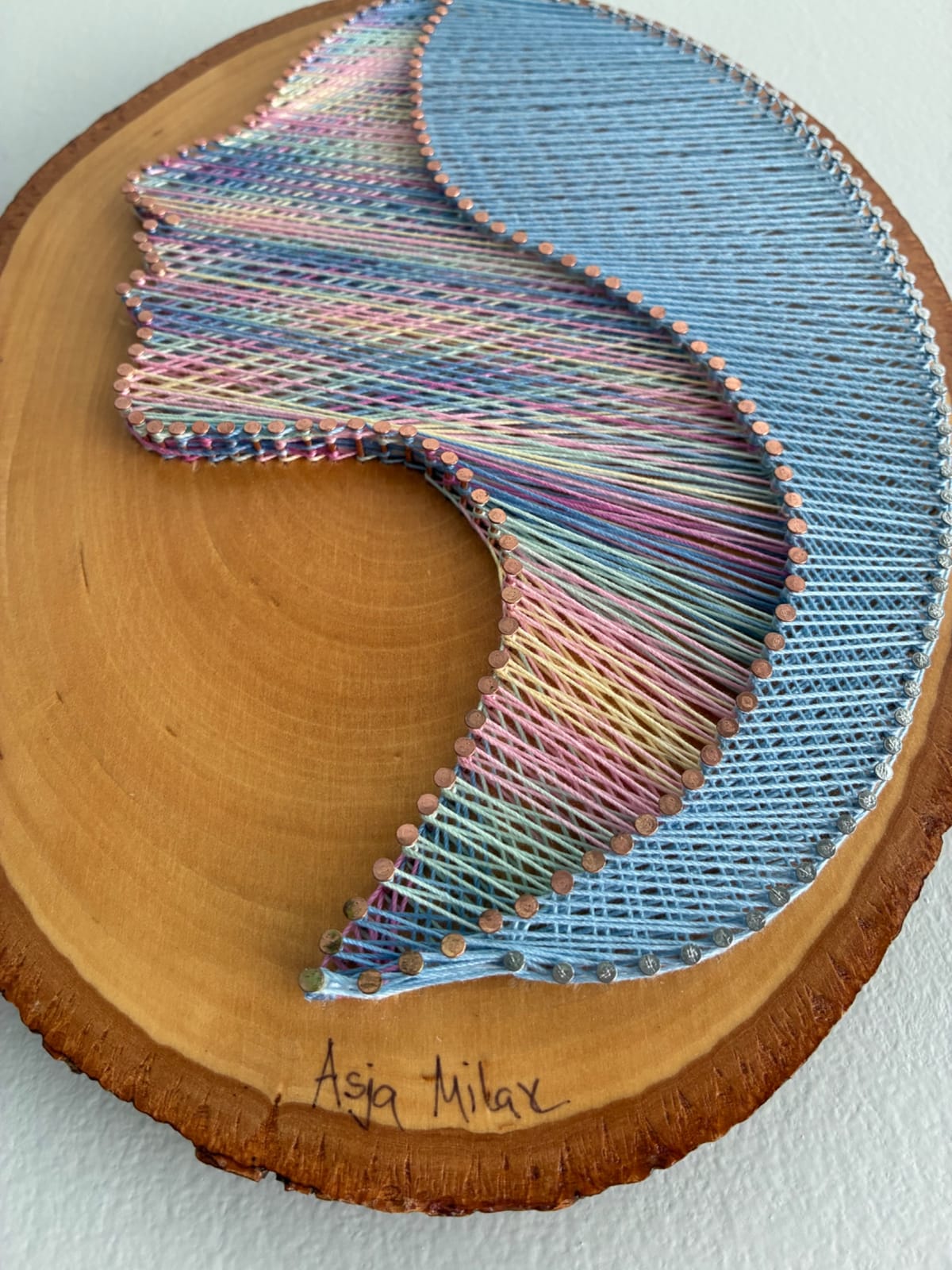 Woman Silhouette String Art - Handmade Live-Edge Wall Art, detail view 4 — handmade string art by Asja