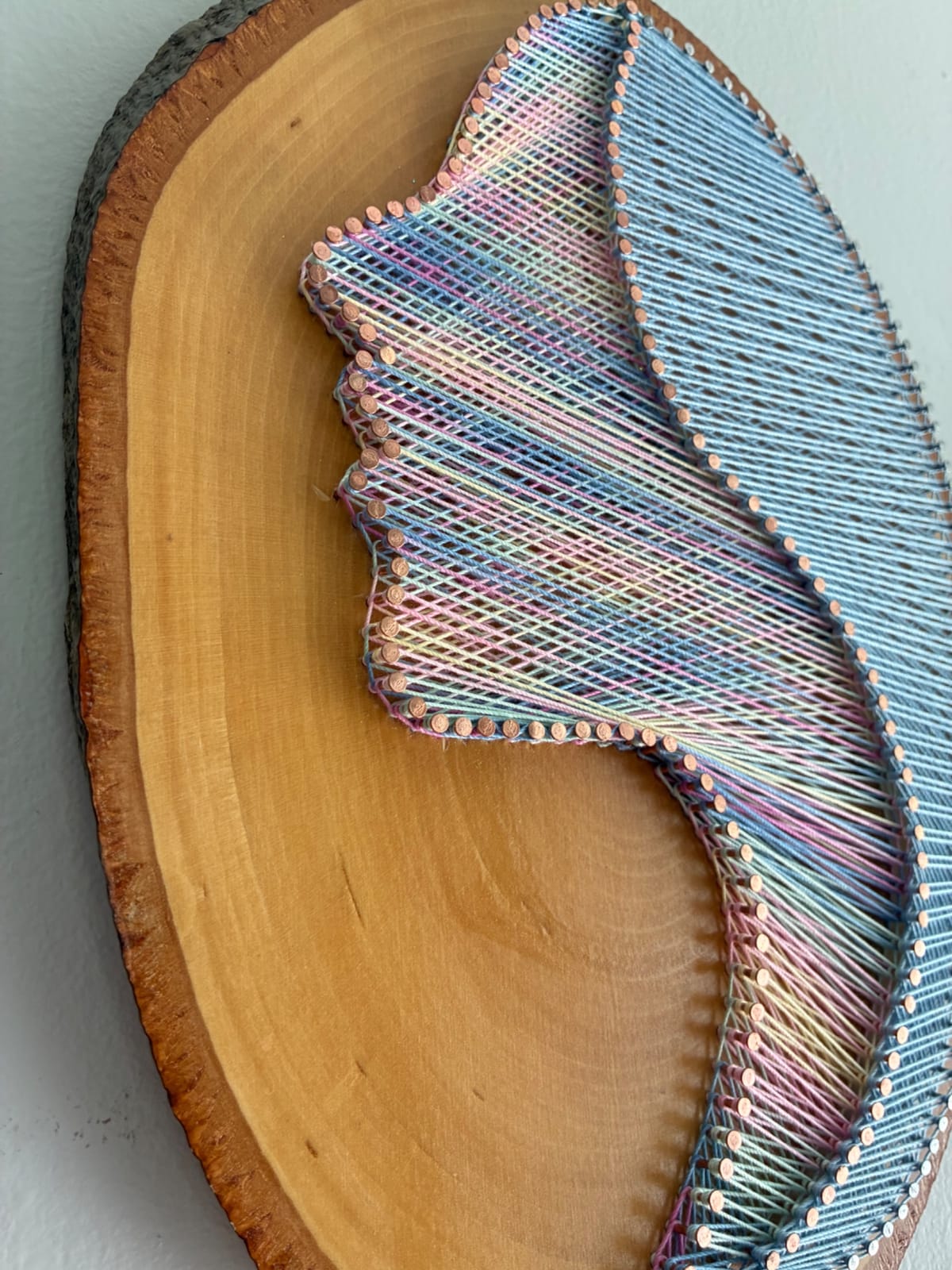 Woman Silhouette String Art - Handmade Live-Edge Wall Art, detail view 5 — handmade string art by Asja