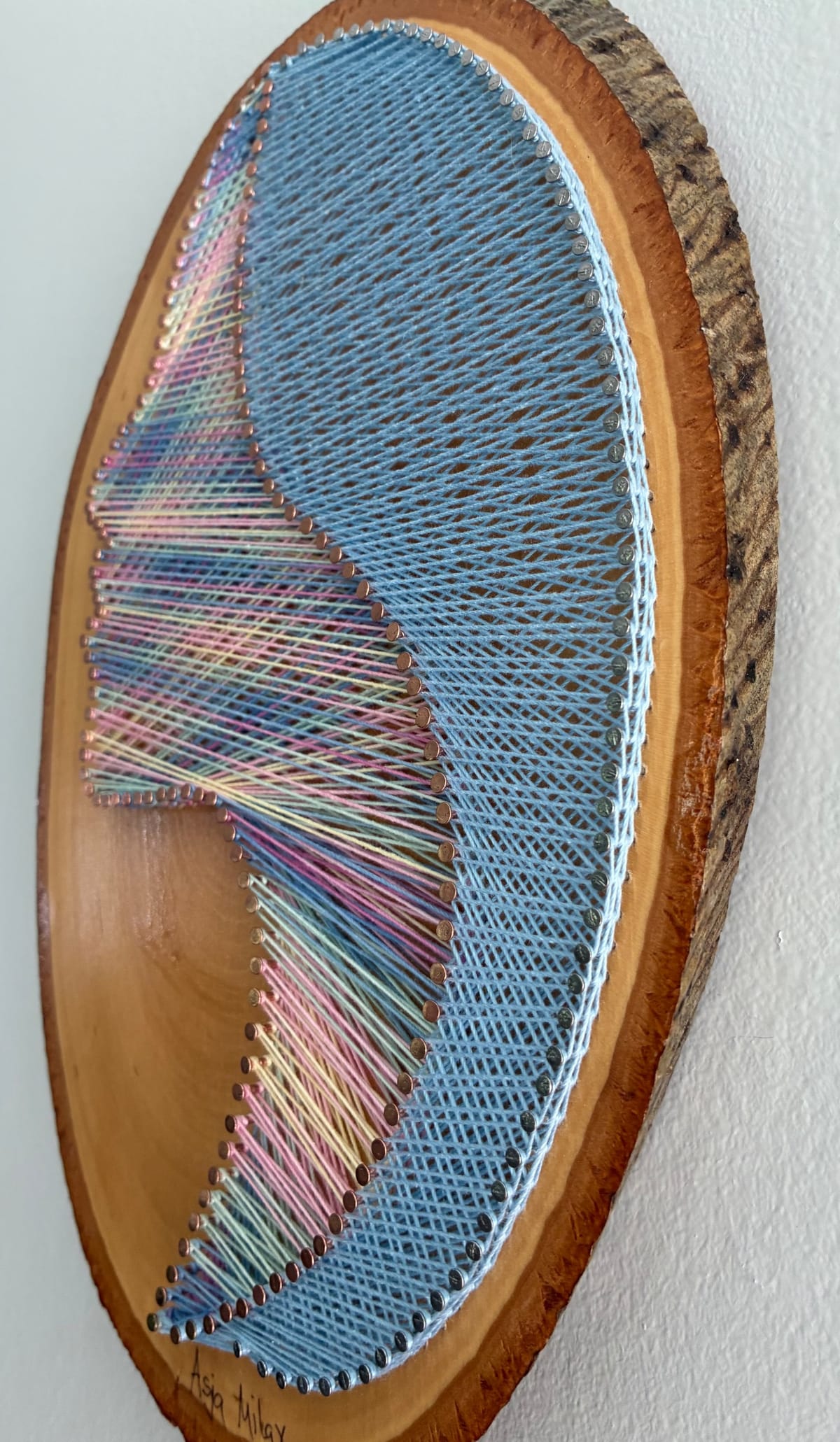 Woman Silhouette String Art - Handmade Live-Edge Wall Art, detail view 6 — handmade string art by Asja