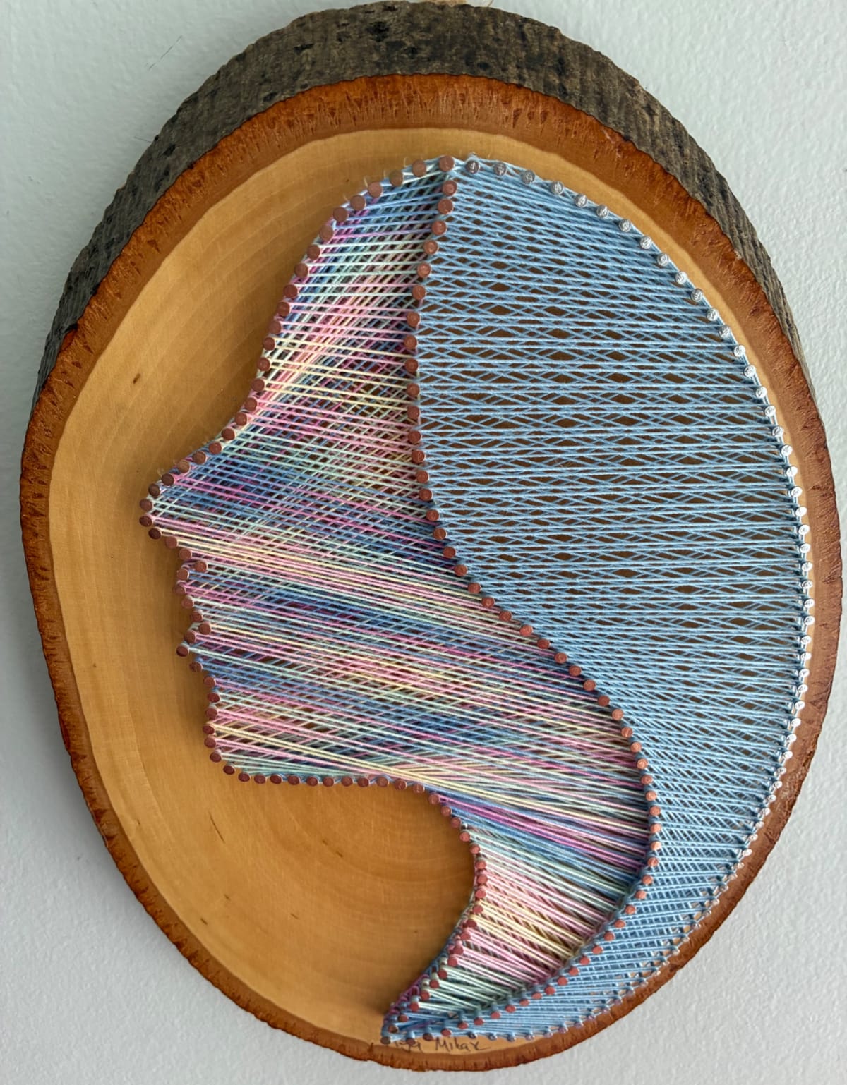 Woman Silhouette String Art - Handmade Live-Edge Wall Art, detail view 9 — handmade string art by Asja