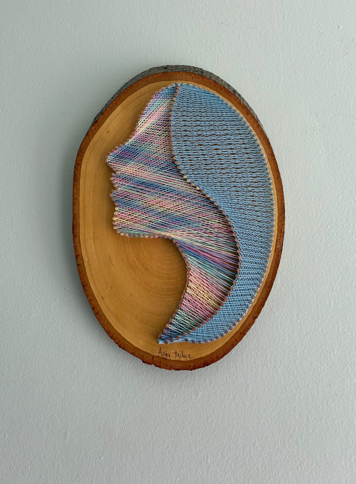 Woman Silhouette String Art - Handmade Live-Edge Wall Art, detail view 8 — handmade string art by Asja