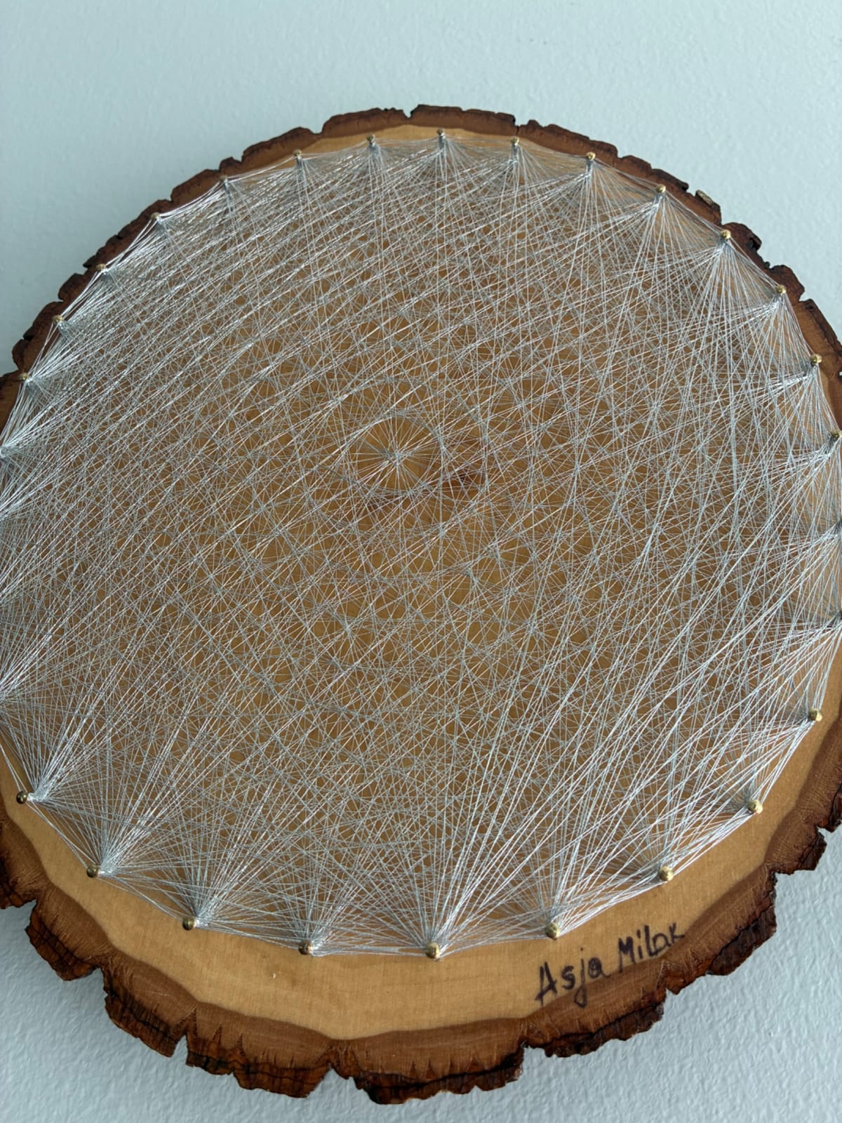 Silver Spiral String Art - Handmade Live-Edge Geometric Wall Art, detail view 3 — handmade string art by Asja