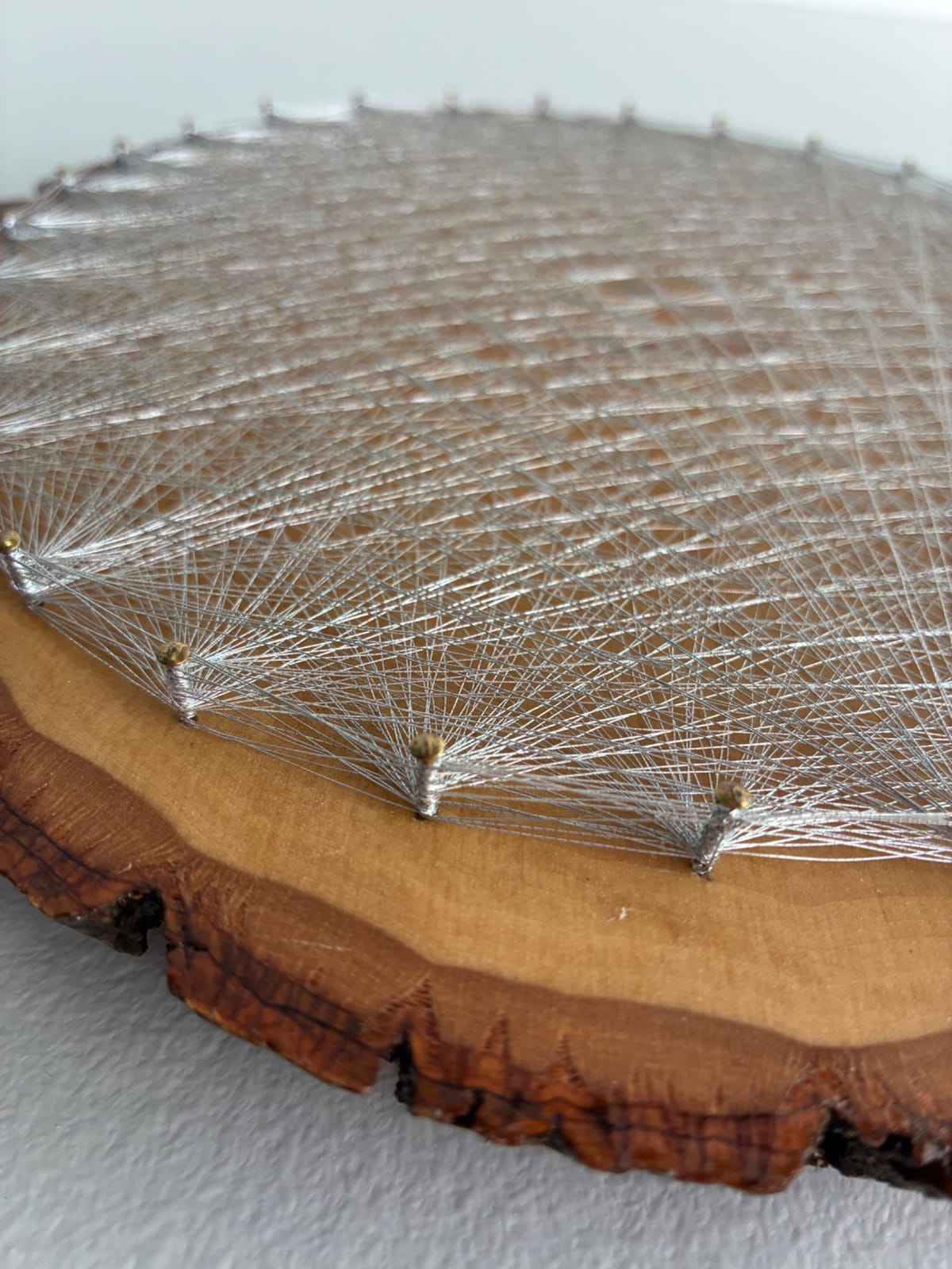 Silver Spiral String Art - Handmade Live-Edge Geometric Wall Art, detail view 4 — handmade string art by Asja
