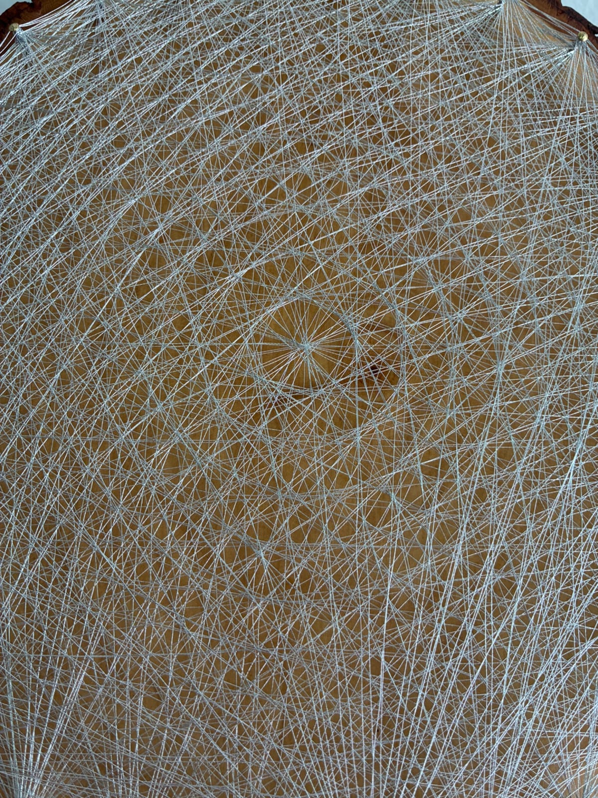 Silver Spiral String Art - Handmade Live-Edge Geometric Wall Art, detail view 5 — handmade string art by Asja